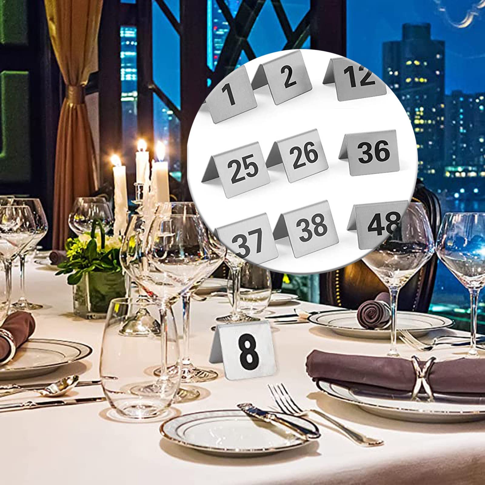 Números De Mesa Apilables De Metal, Tarjeta De Número De Mesa De Doble Cara | Señales De Números 1-50 De Acero Inoxidable For Restaurantes Cafés Bares Boda, Mesa De Carteles