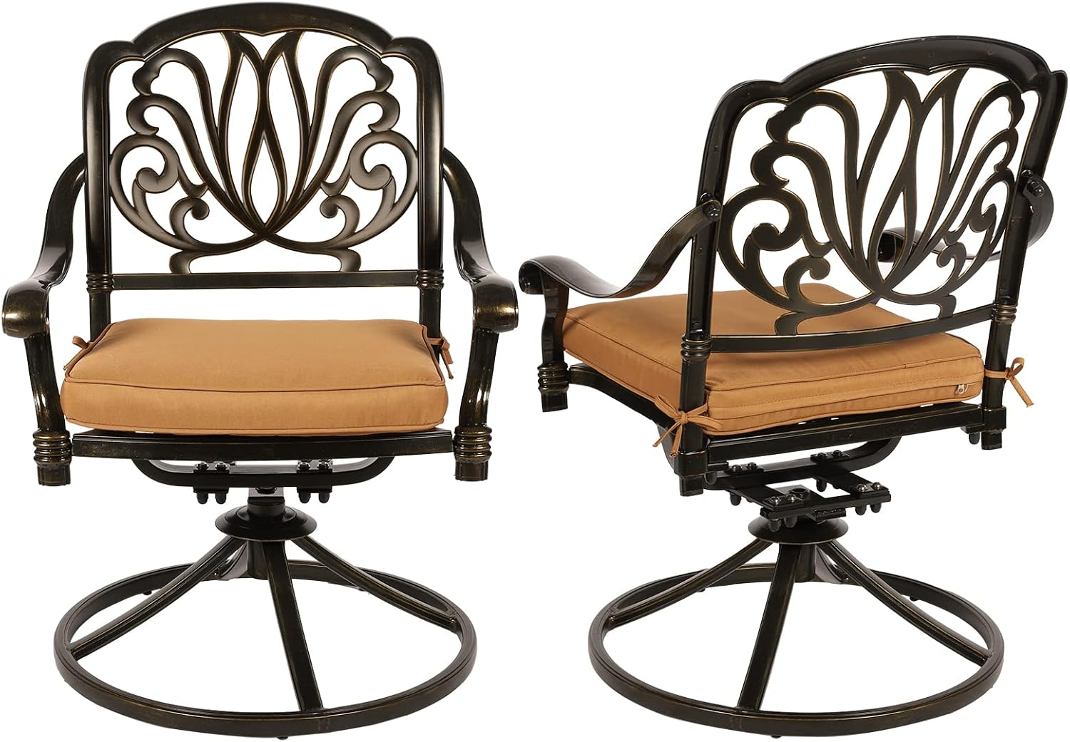 VIVIJASON 2-Piece Outdoor Bistro Swivel Dining Chairs, Patio Cast Aluminum Dining Rocker Chairs, Patio Furniture Chair Set with Cushion for Balcony, Lawn, Garden, Backyard, Antique Bronze