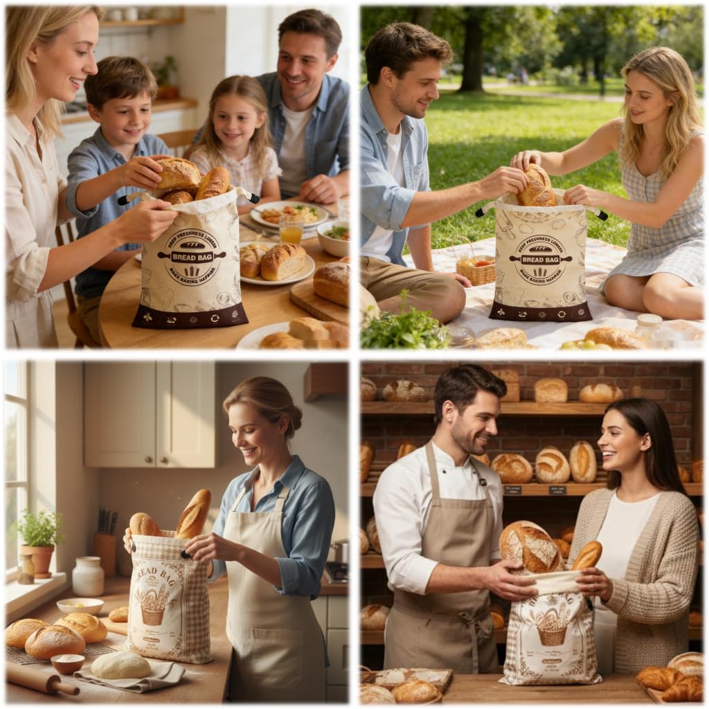 2 Pack Reusable Beeswax Bread Bags, 16x12 Inch Cotton Storage Bags with Removable Liner for Sourdough & Homemade Bread, Fresh-Keeping for Fridge and Daily Use