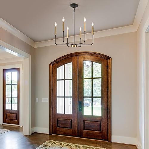 Miniatura 8 de Lámpara de araña negra y dorada, moderna lámpara de comedor de granja de 6 luces con cadena, accesorios de iluminación colgantes de metal, luces de