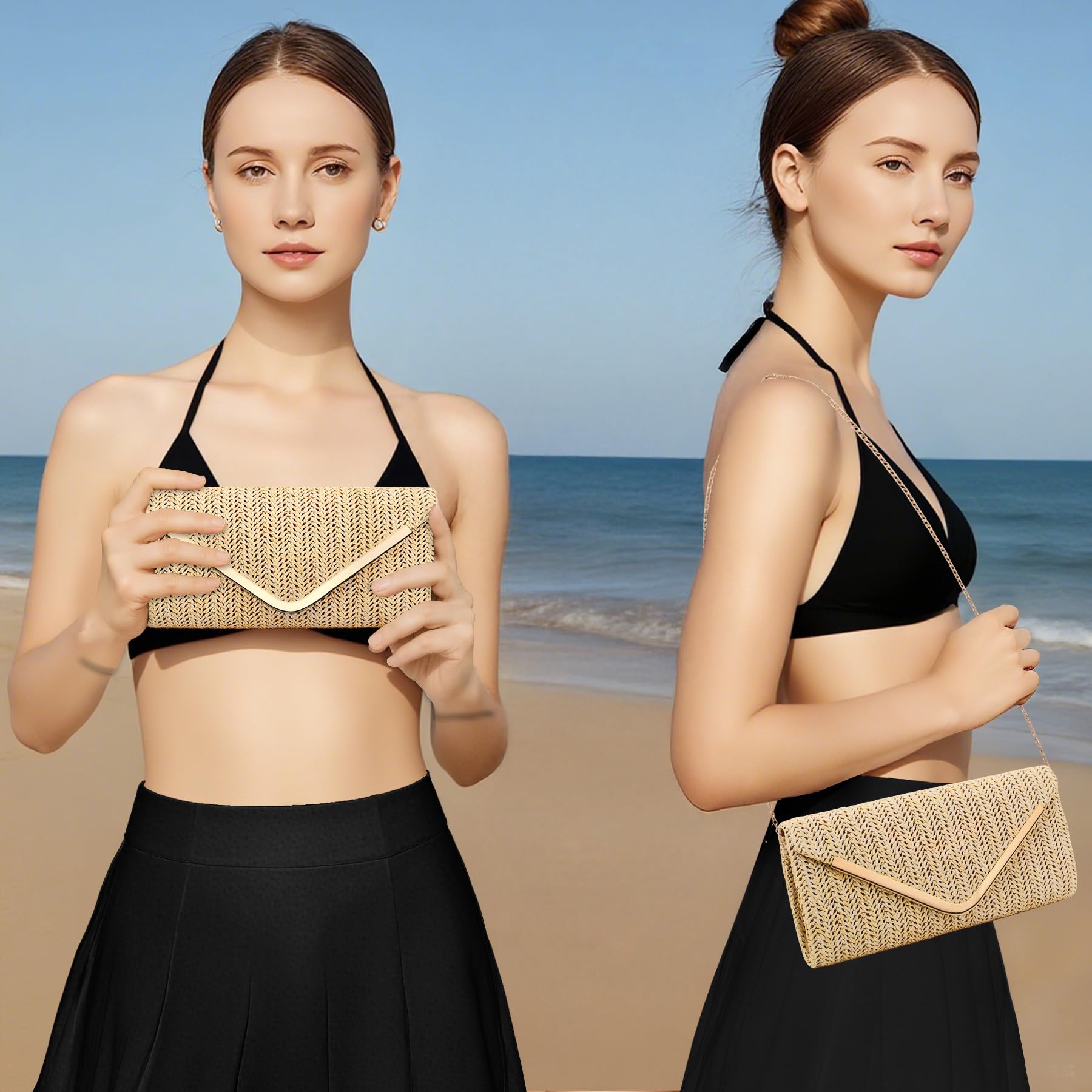 Larcenciel Women Evening Bag, Envelope Clutch Bag w/Removable Chain, Elegant Shoulder Crossbody Bag for Prom, Party, Wedding