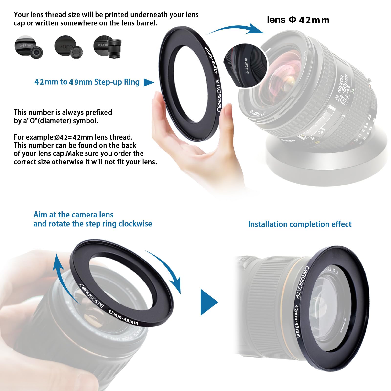 42mm to 49mm Step-Up Ring Filter,Camera Lens Adapter,Change The Filter or Lens Size from 42mm to 49mm.Compatible All 49mm Thread Filter Accessory - Image 4