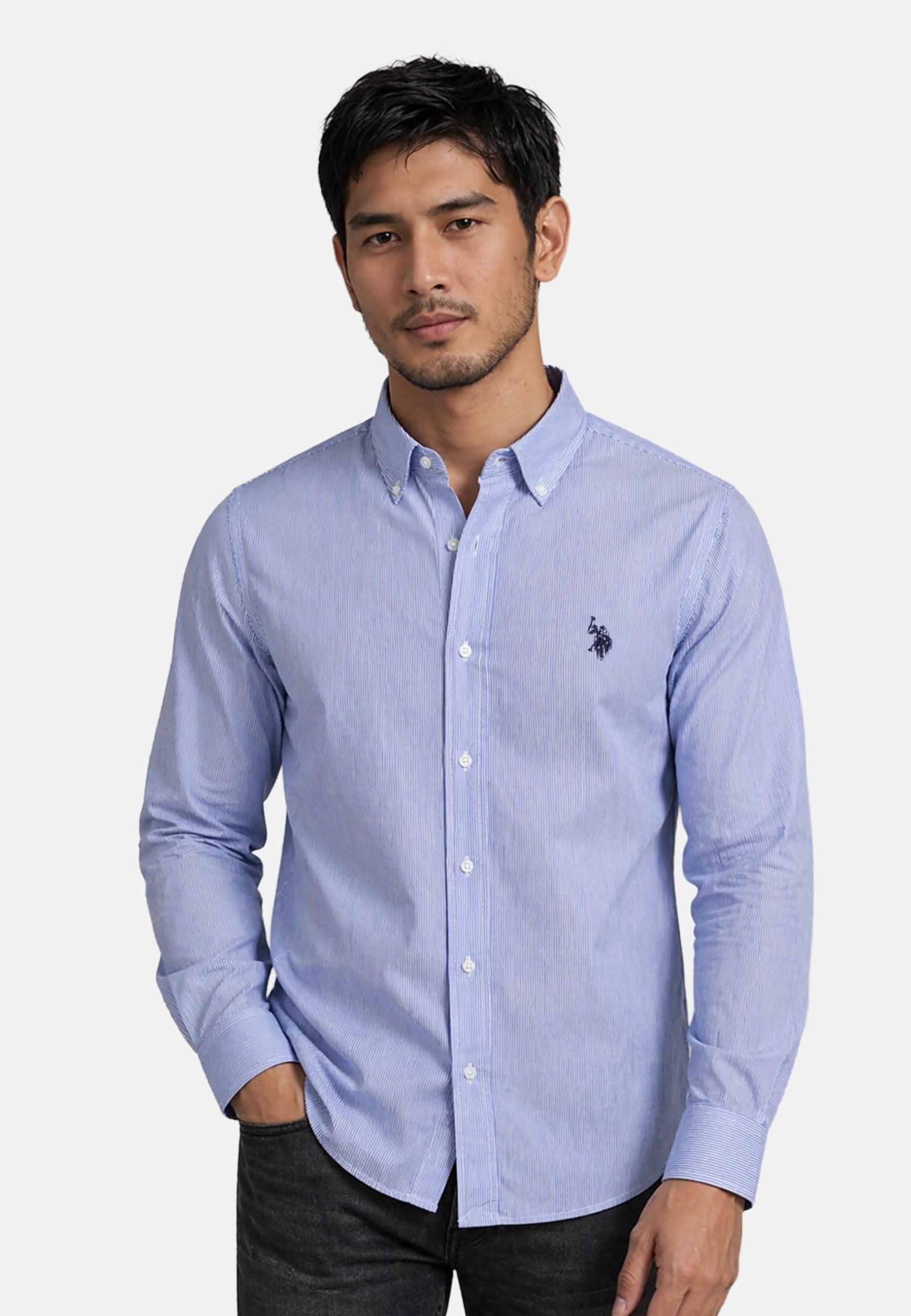 U.S. POLO ASSN. Koszula męska (S-3XL) bawełna długi rękaw kołnierz zapinany na guziki - P050