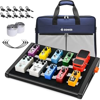 Donner DB-S200 Guitar Effects Pedal Board Black Pedalboard Set, Waterproof Backpack Bag including 60" Adhesive Backed Hook-and-loop, Size 18.11" x 12.76", with Power Supply Mounting Device