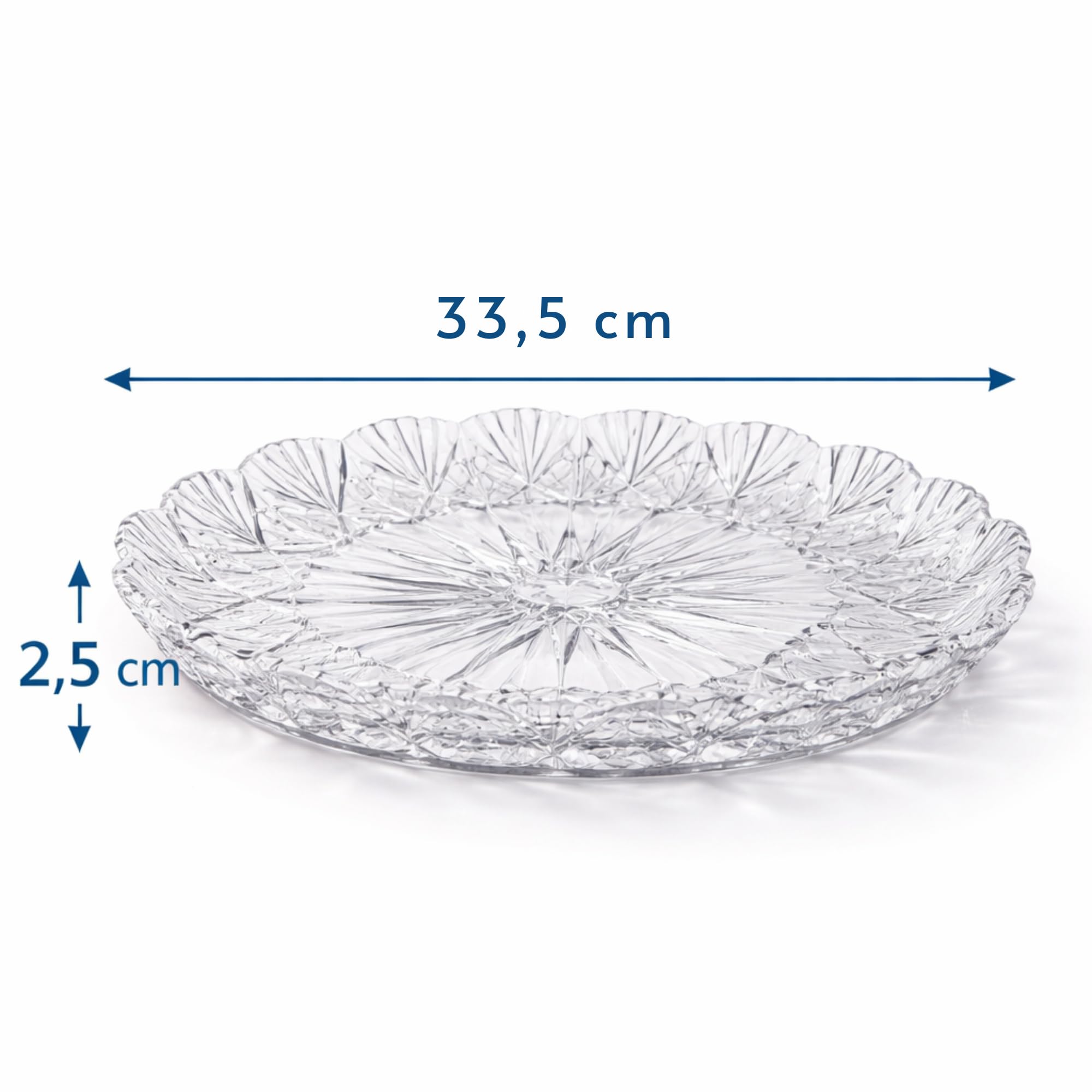 5 Vassoi Porta Torta Rotondi (Ø 33,5 cm) - Trasparenti con Decorazione a Stella in Plastica RESISTENTE e RIUTILIZZABILE - Porta Torte per Pasticceria, Feste, Compleanni, Matrimoni e Altro