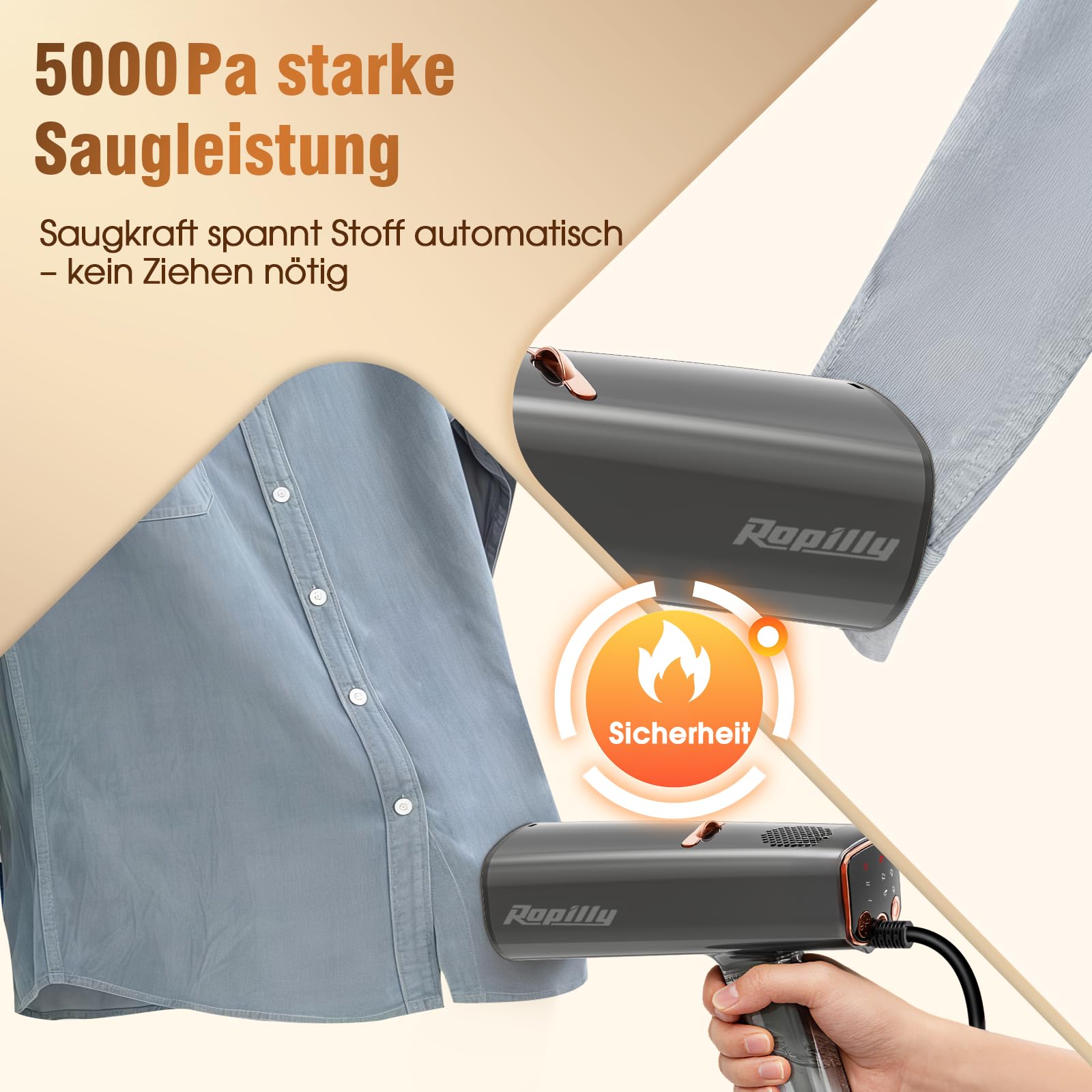 Dampfglätter mit Saugfunktion, 2100W Reisebügeleisen mit 5000Pa Saugkraft, 35 g/min Dampf, 440 ml Wassertank, 3 Dampf- & 3 Saugstufen, Schnellaufheizung, für Zuhause & unterwegs