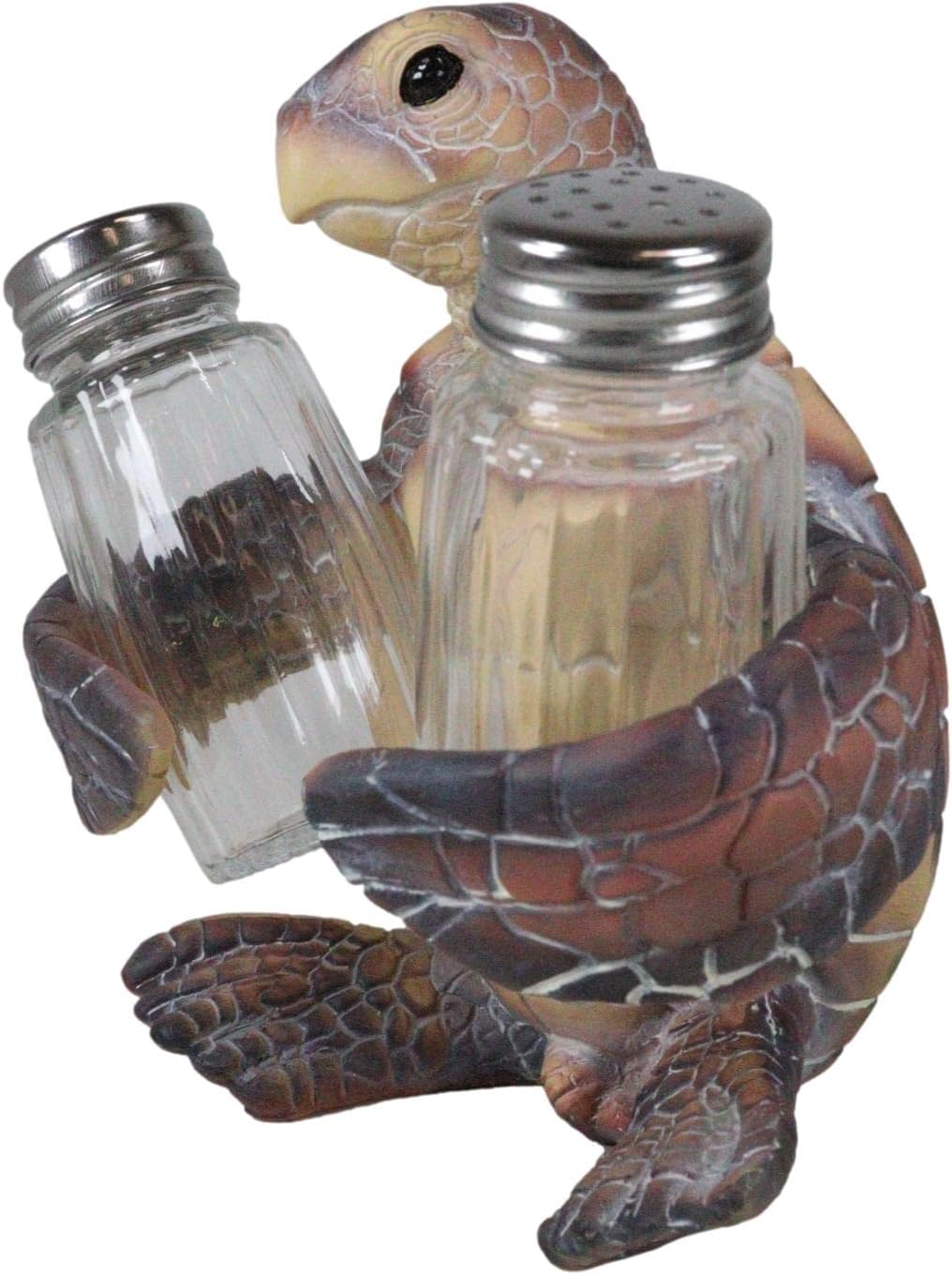 Ebros Slowly Seasoned Nautical Giant Sea Turtle Hugging Salt And Pepper Shakers Holder Figurine 5.5"H Turtles Tortoise Tortoises Animal Reptile Ocean Themed Kitchen Decor
