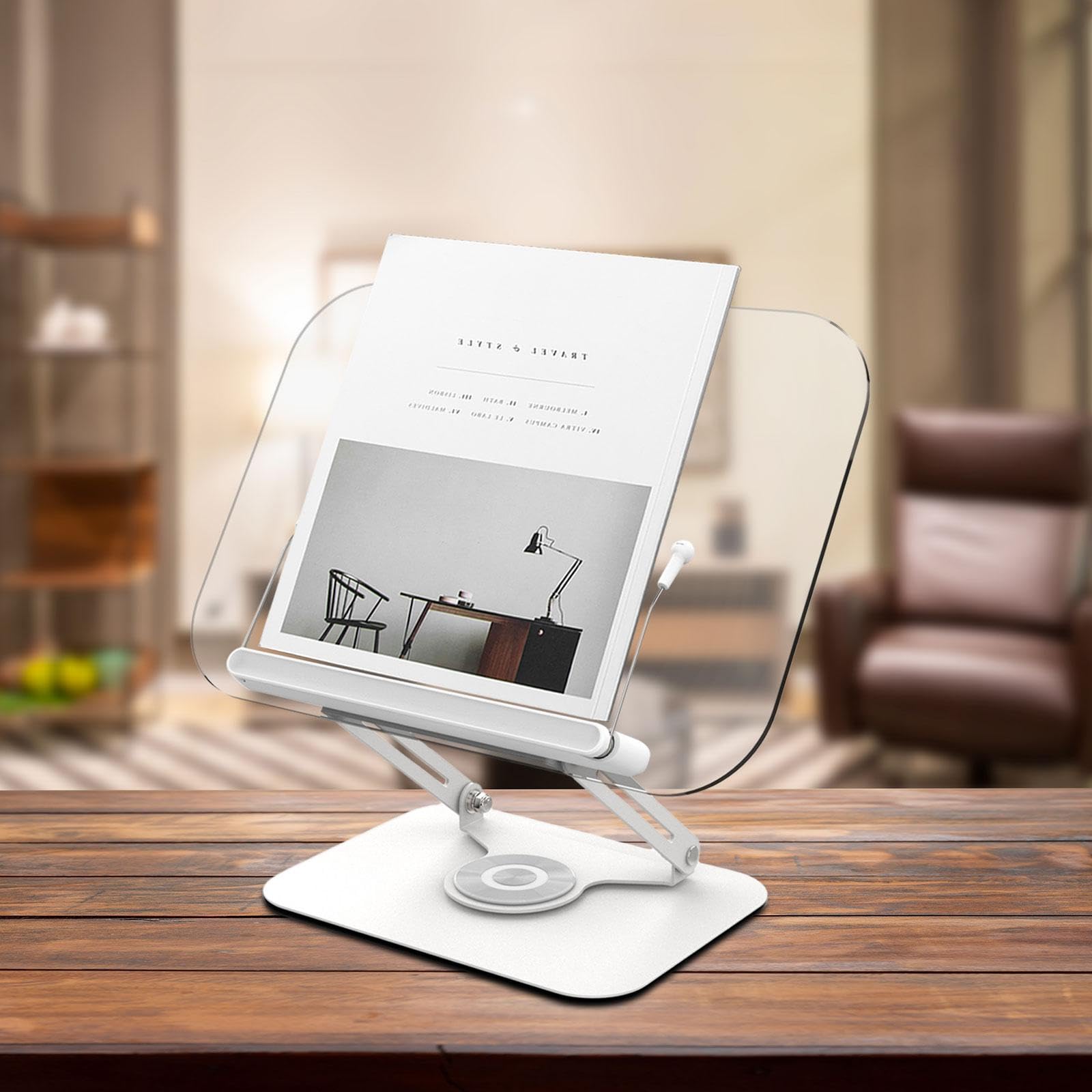 Support de Livre Support de Lecture Support Livre Réglable Support Livre de Bureau Support Transparent en Acrylique Léger Adapté au Bureau Maison, Rotatif