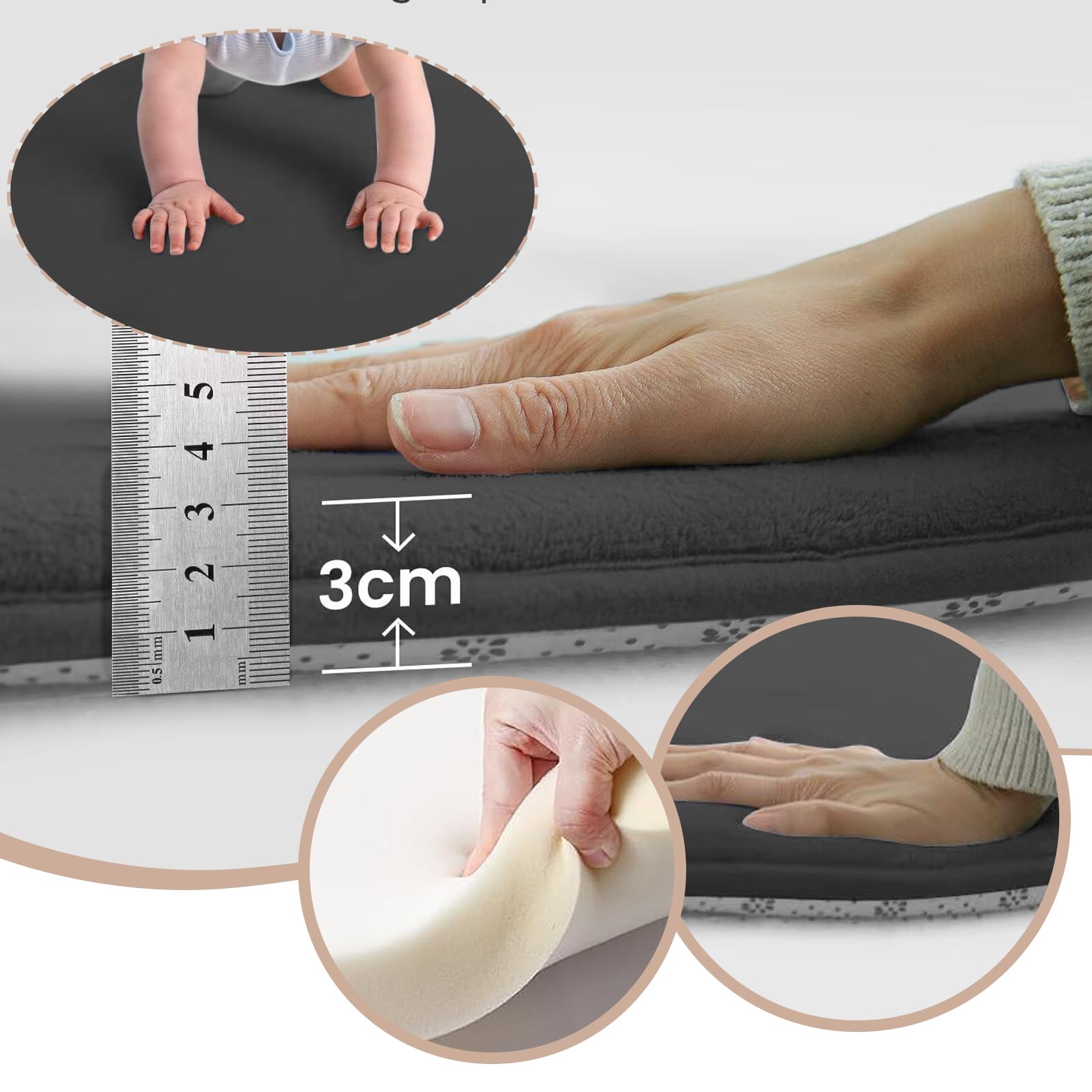 3cm Dicke Krabbelmatte Baby, Spielmatte Baby 100 x 100 cm Dunkelgrau Teppich für Kinderzimmer mit Memory-Schaum, Rutschfester Unterseite Krabbeldecke, Kinderteppich, spielteppich Kinder