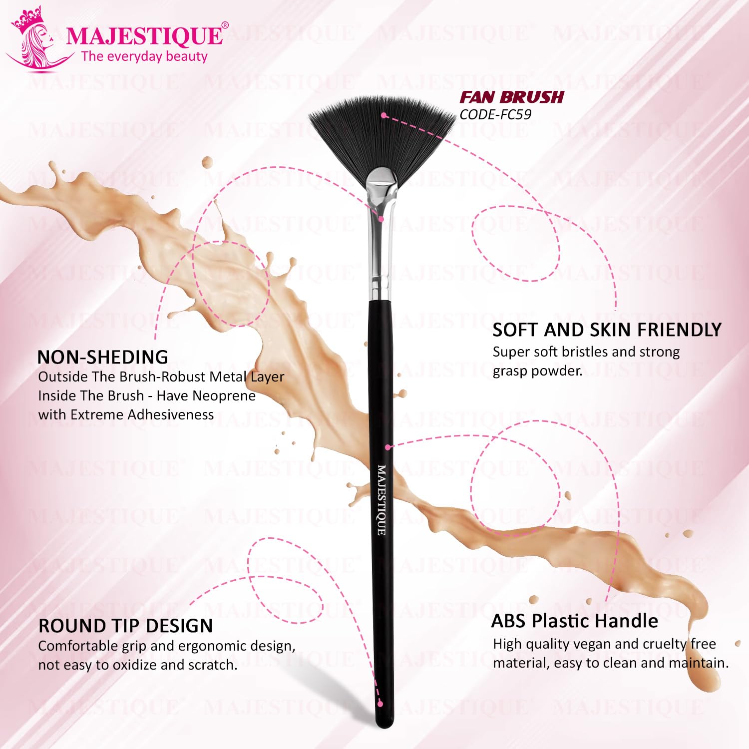 Majestique Professional Fan Brush For Face | Perfect For Highlighting | Makeup Brush with Easy-to-Hold, Ultra Soft Bristles | Highlighter Brush For Cheekbones | Frosted Tip For Natural Finish | Wooden Handle (1 Piece) 1