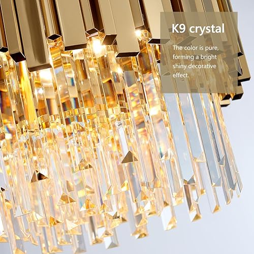 Miniatura 4 de Candelabros de cristal modernos de lujo, lámpara de araña dorada contemporánea, 6 luces K9, lámpara colgante de cristal para comedor, sala de estar,