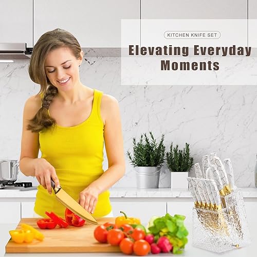 Miniatura 4 de Juego de Cuchillos de Cocina Antiadherentes con Bloque, Cuchillo de Carne Dentado, Cuchillo de Chef, Cuchillo de Pan, Tijeras, Afilador, 14 Piezas