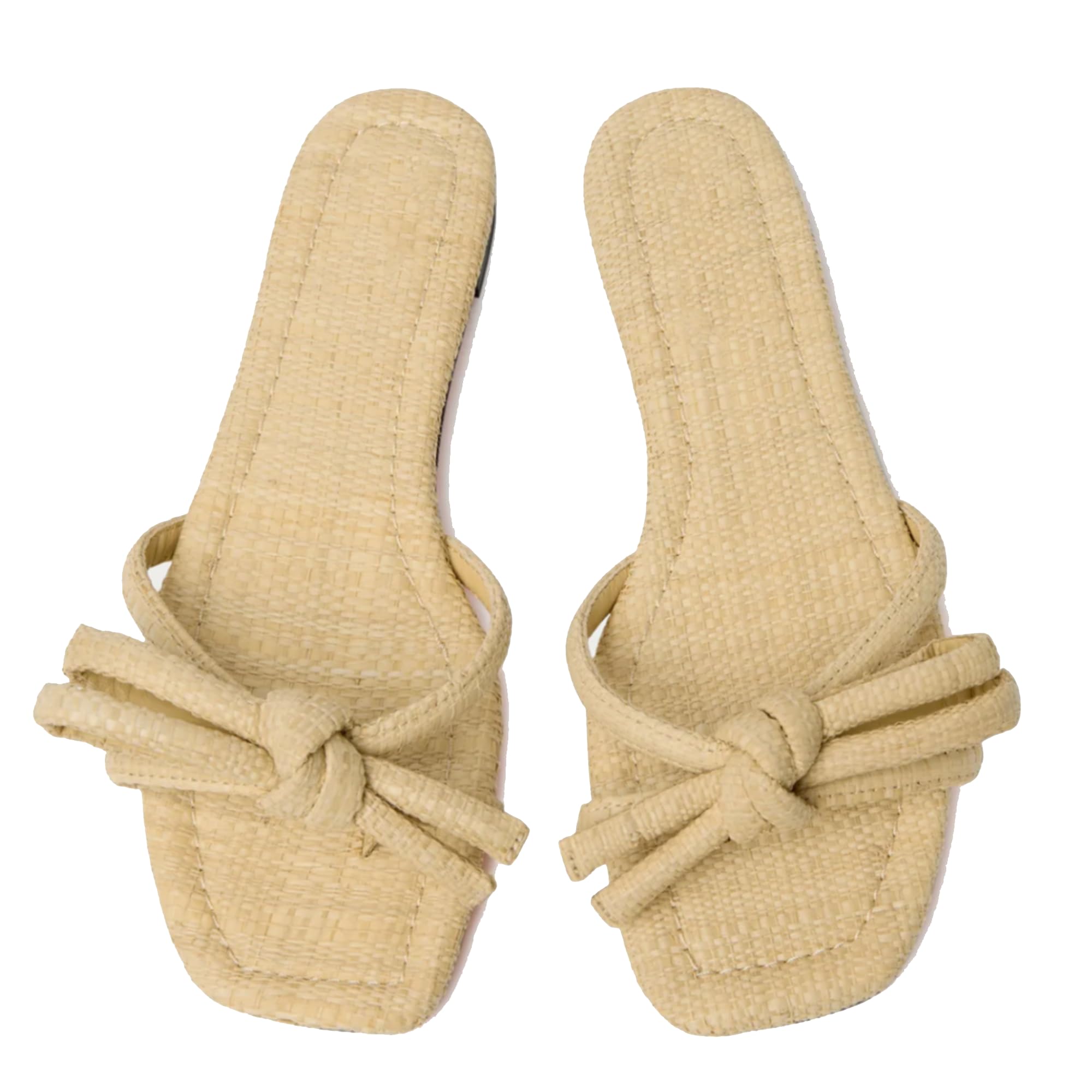 Arqa Women's Flat Slide Sandals with Knotted Bow Soft Leather Slip On Flat Sandals Square Open Toe Slide for Wedding Dressy Party Daily Wear