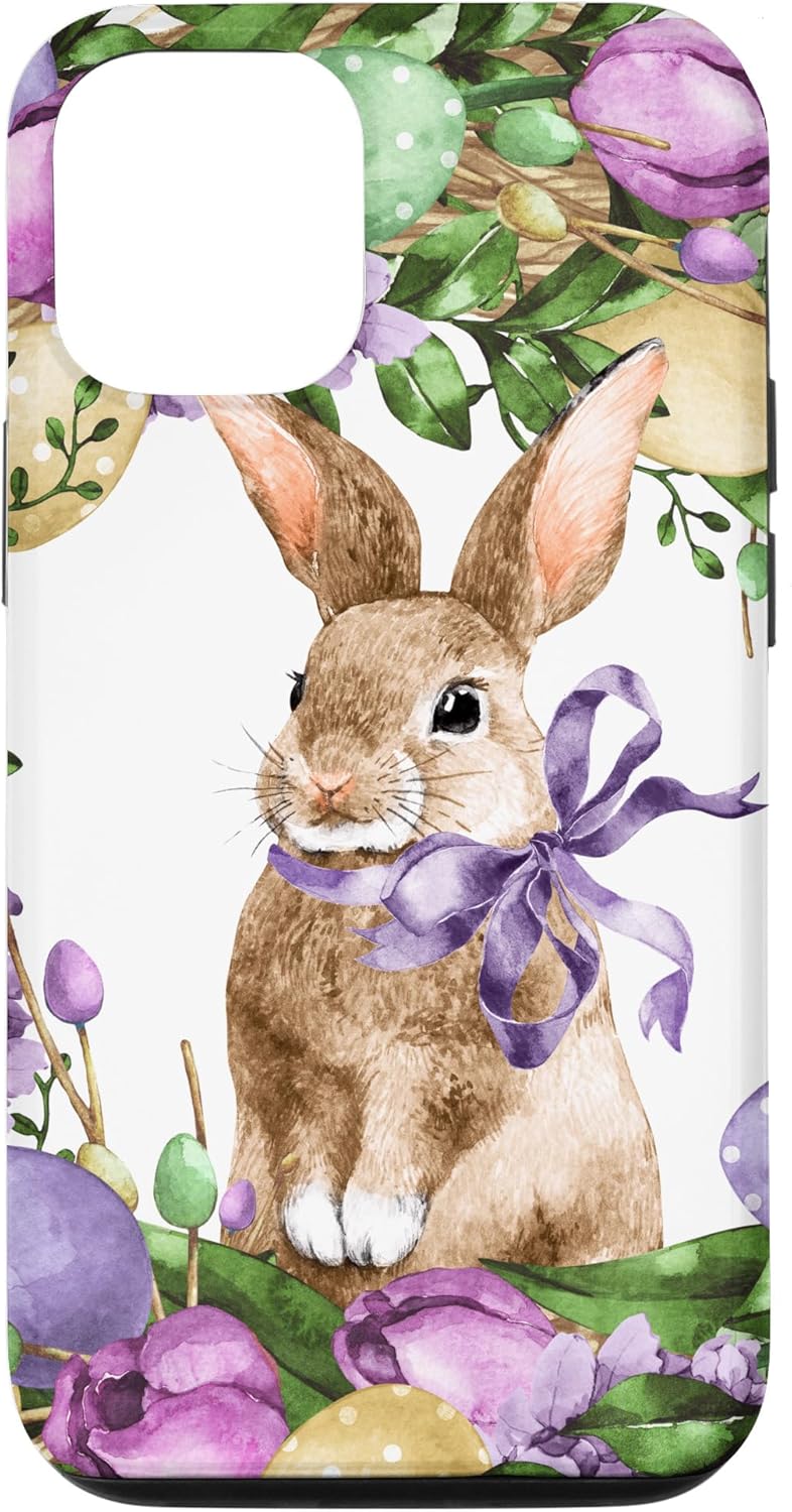 Floral Easter Bunny Wreath Decor For Women Cute Easter Day Case for iPhone 12/12 Pro