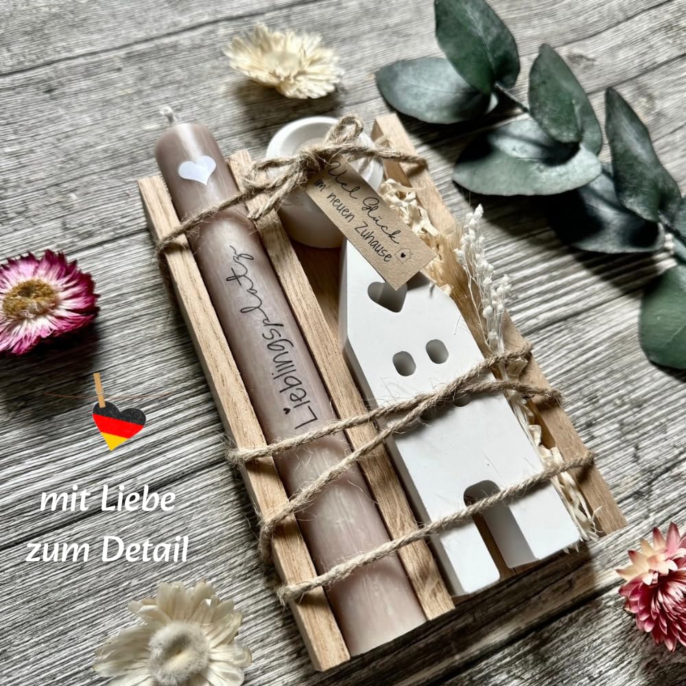 Einweihungsgeschenk Haus/Wohnung - Holzbox mit Kerze - wunderschön verziert - Einzugsgeschenke Haus/Wohnung - Tolles Geschenk zur Hauseinweihung - mit Trockenblumen - liebevoll und persönlich