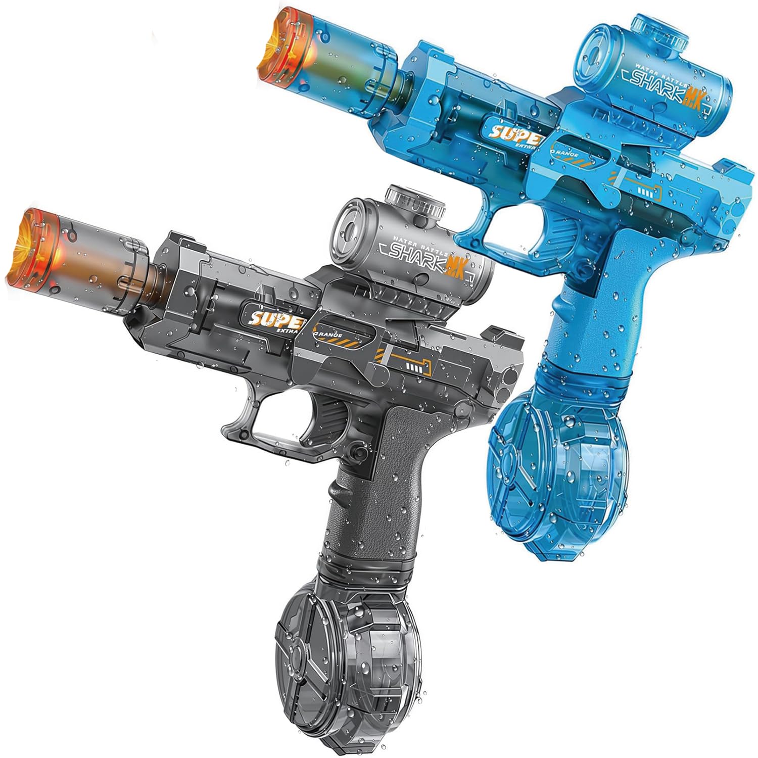 Photo 1 of 2Pcs Electric Water Gun for Kids Adults Automatic WaterGun with Led Light Rechargeable Electric Squirt Gun Blaster Summer Outdoor Pool Party Toys Gifts for Boys Girls (Pistol Black Blue)
