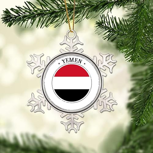Miniatura 2 de Adorno de copo de nieve de Yemen, bandera de las naciones de Yemen, adornos de metal, recuerdo de regalo, adornos colgantes para decoración del