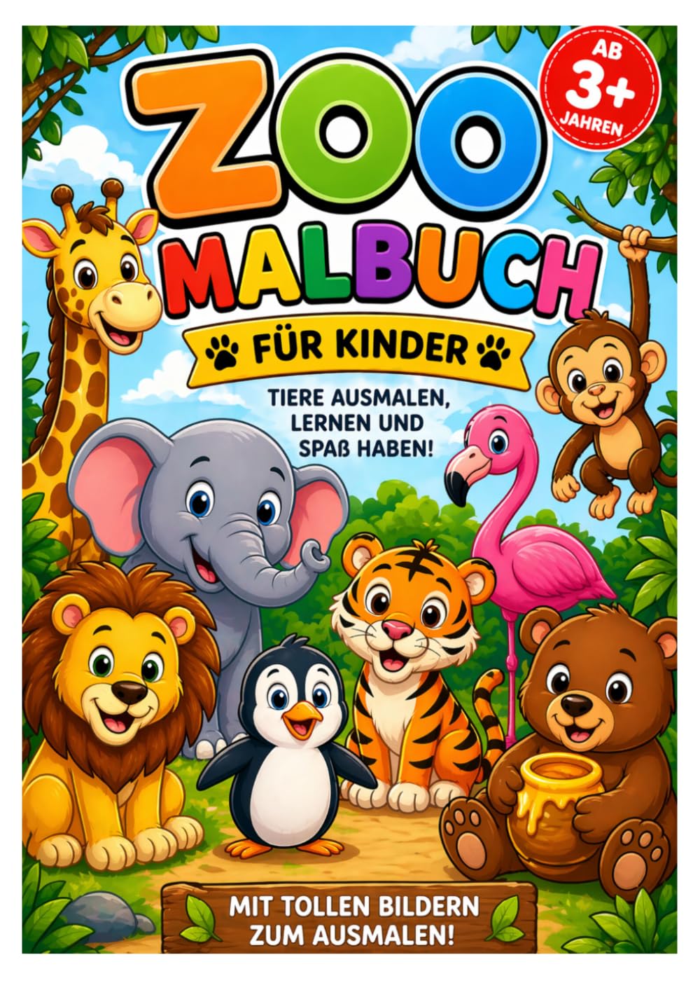 Zootiere Malbuch für Kinder ab 3 Jahren: Mit niedlichen Tiermotiven, einfachen Bildern & spannenden Spielen zum Ausmalen (Meine ersten Malbücher)