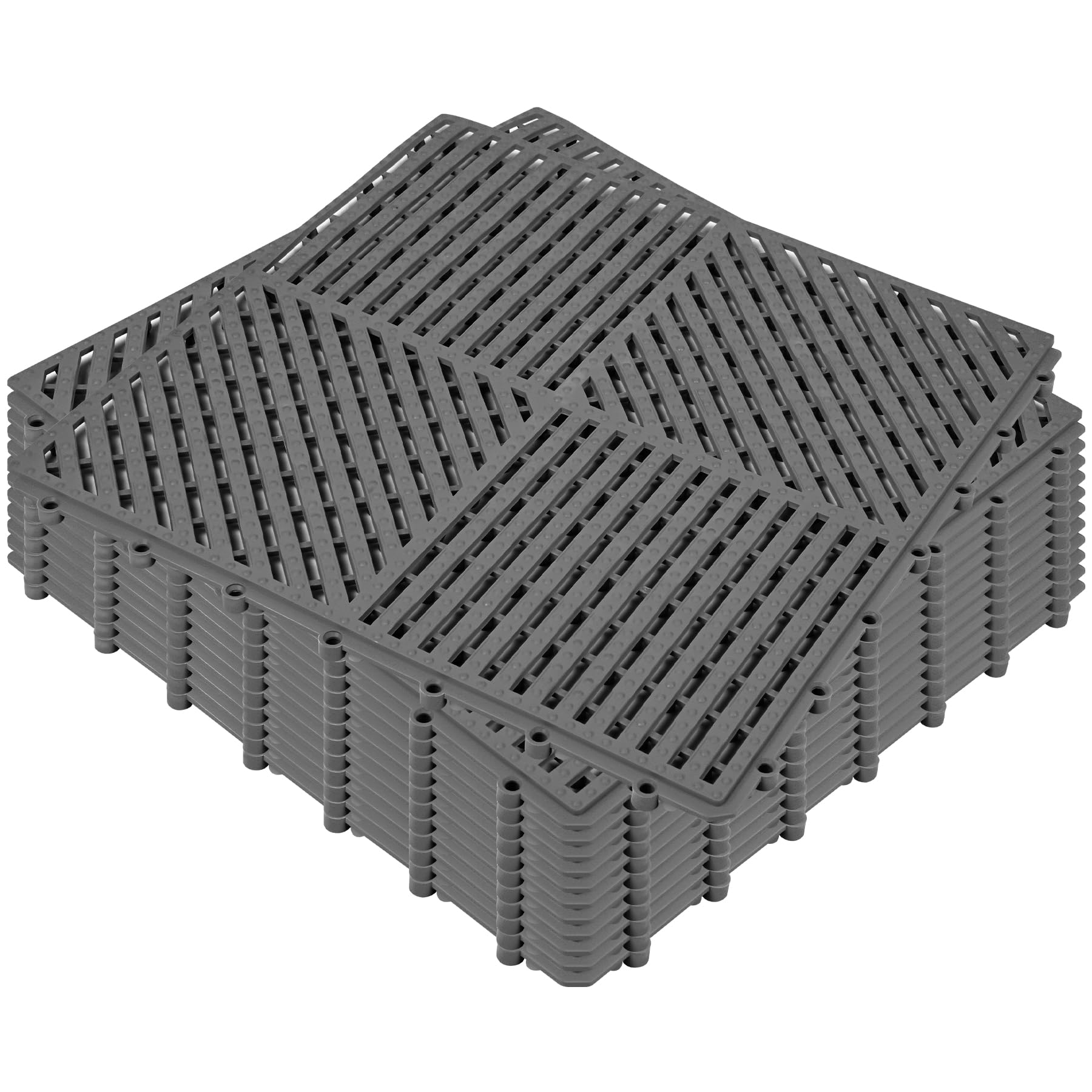 ToLanbbt Modular Interlocking Cushion 12P 11.8" x 11.8" Interlocking Rubber Floor Drain Holes Non-Slip Splicing Drainage Mats for Deck, Shower, Kitchen, Drain Pool, Sauna Bath (Dark Grey, 1 Rows Dots)