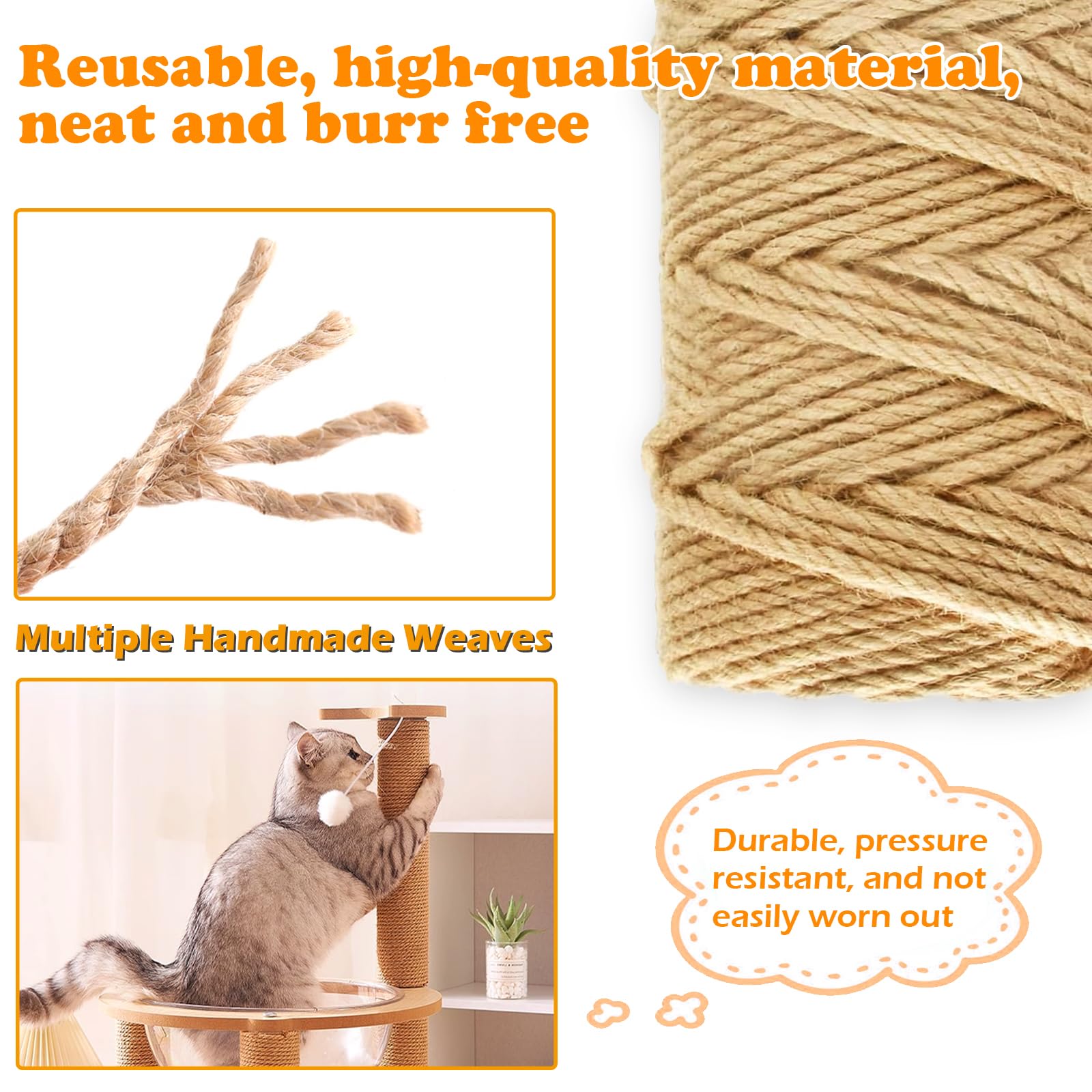 Corda In Sisal Naturale Per Gatti - 50 Metri Per Tiragraffi Fai Da Te | 6mm - Foto 10