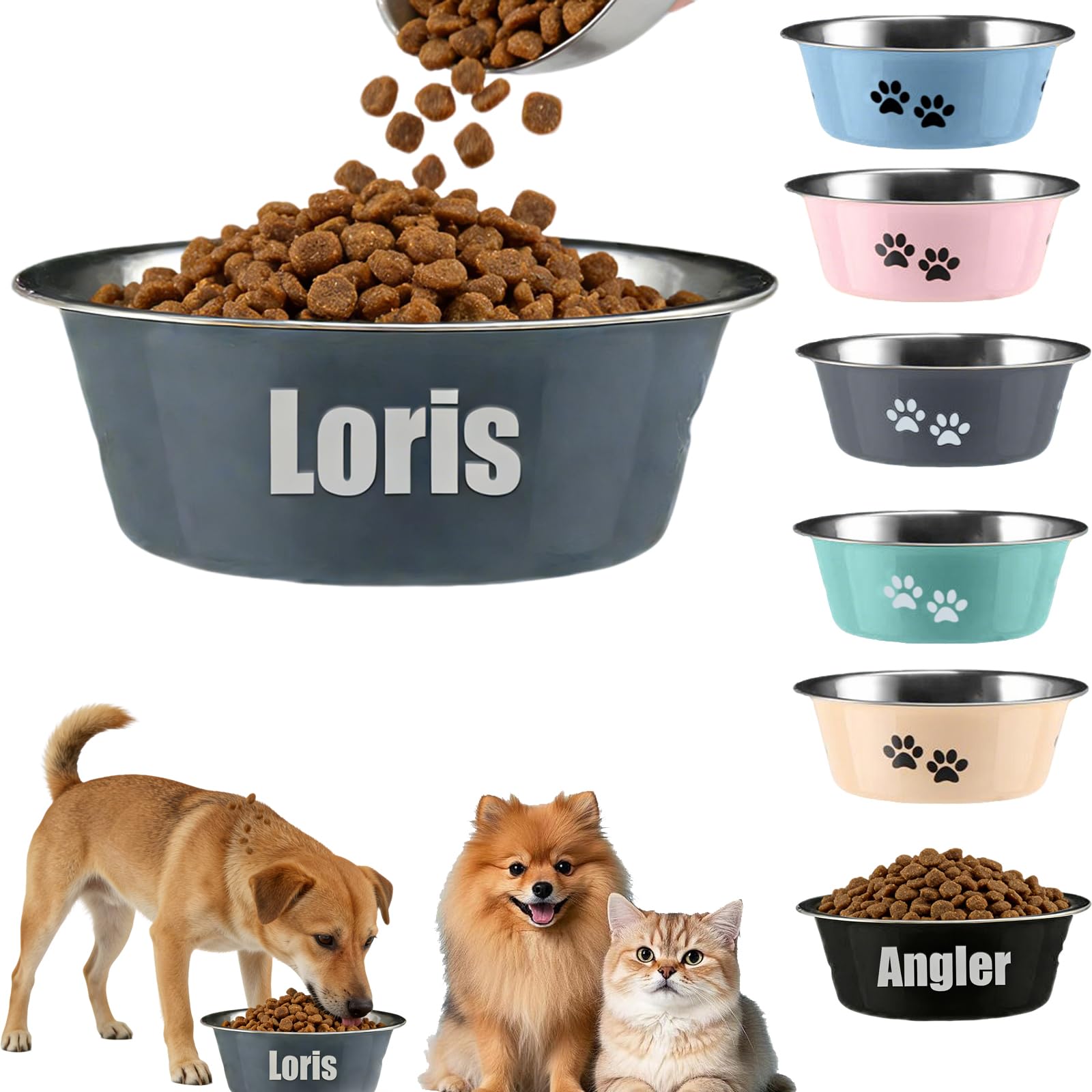 Personalized Stainless Steel Pet Bowl with Name – Custom Engraved Dog & Cat Food/Water Bowl, Non-Slip Base, 3 Sizes (S, M, L) & 6 Colors, Durable 304 Steel, Gift Perfect (Gray, S)