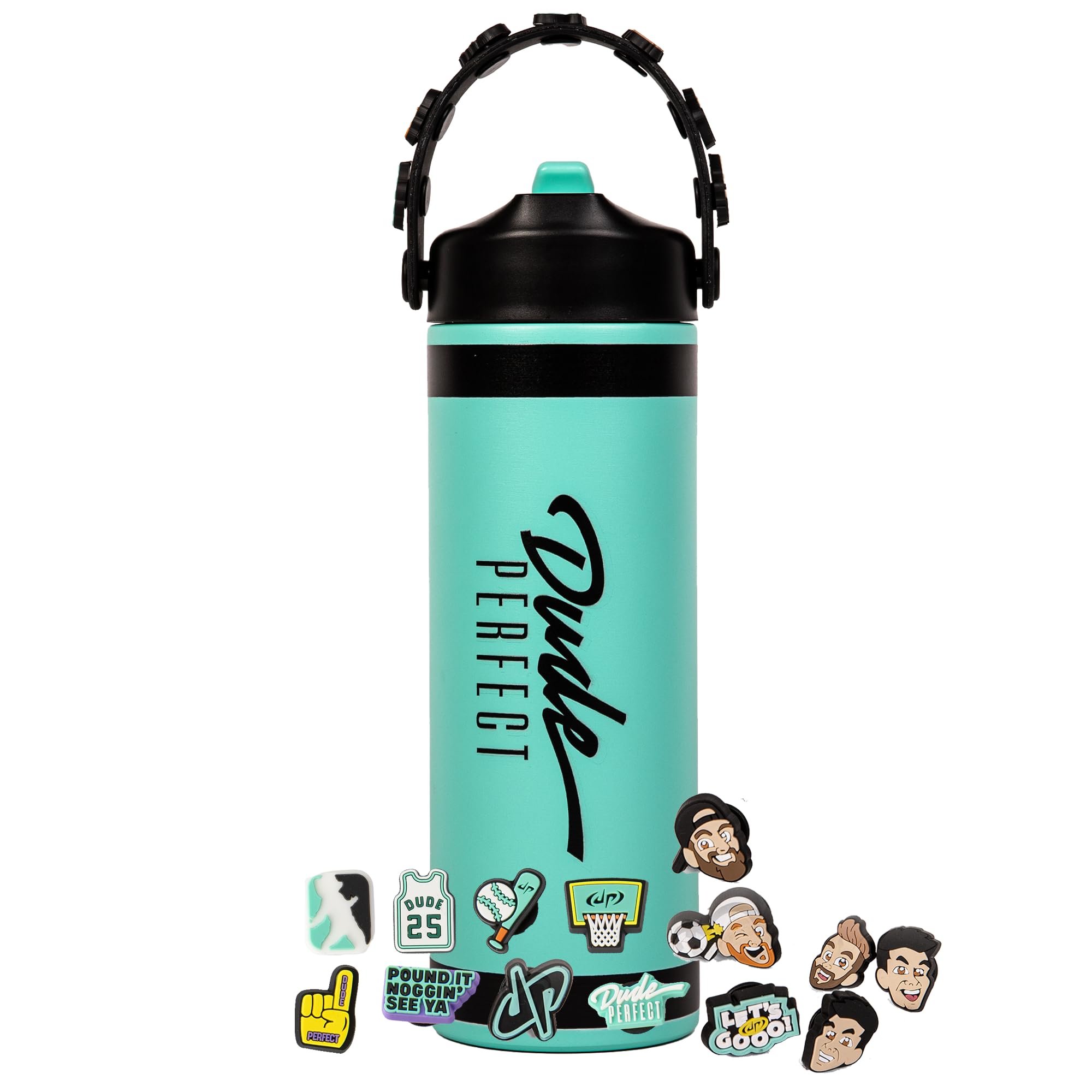 Dude Perfect Water Bottle with Rare Charms Stainless Steel Double-Wall Vacuum Insulation Leak Proof Flex Straw Lid NOGGZ