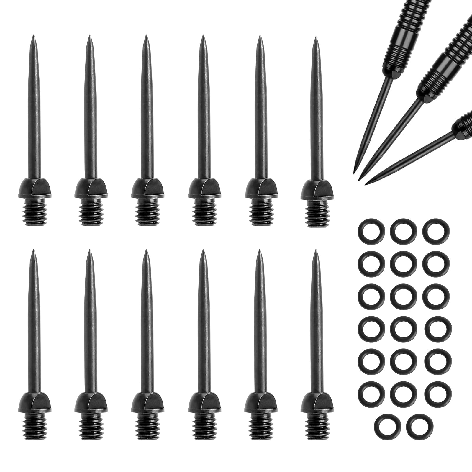 Set di 12 punte per freccette in acciaio 2BA con anelli ad O Steeldart