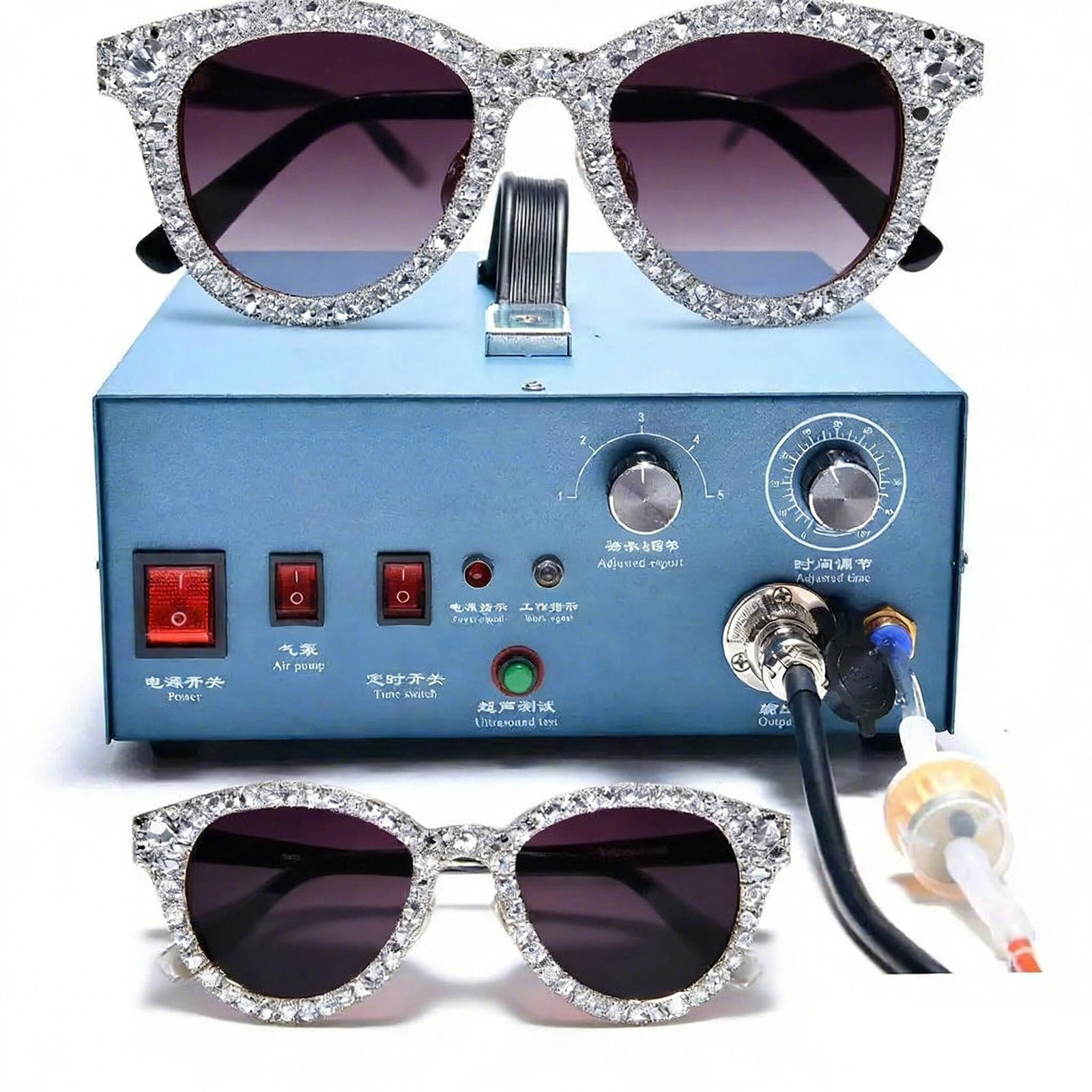 Strass- und Perlenfassungsmaschine, kein Klebstoff erforderlich, einstellbare Zeit und Leistung mit Luftpumpe, 80 Stück/Min. für DIY-Bastelarbeiten mit Bekleidungsaccessoires