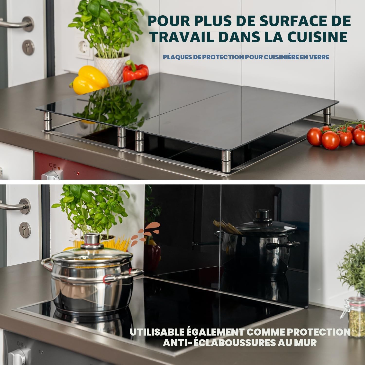 bremermann Lot de 2 plaques de protection en verre de sécurité, env. 30 x 6 x 52 cm (noir)
