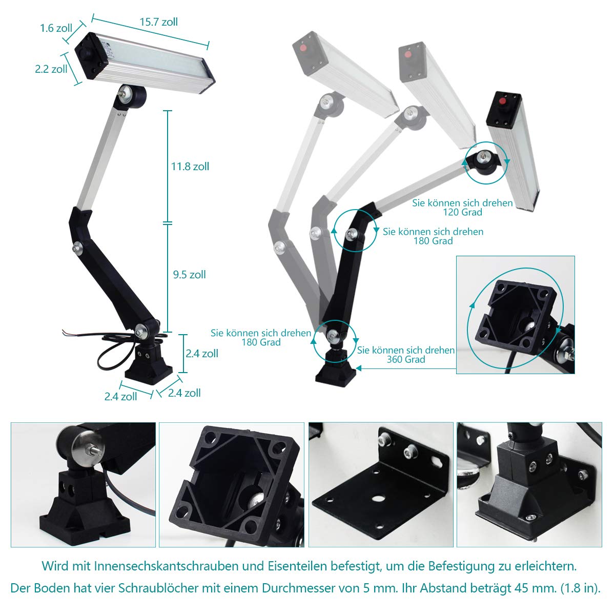 SHUN CAN DA LED Werkzeug Drehmaschine Lampe Maschinenleuchte Lange Arm 40w 110V220V Arbeitsleuchte einstellbar Wasserdicht Arbeitsscheinwerfer (40W)