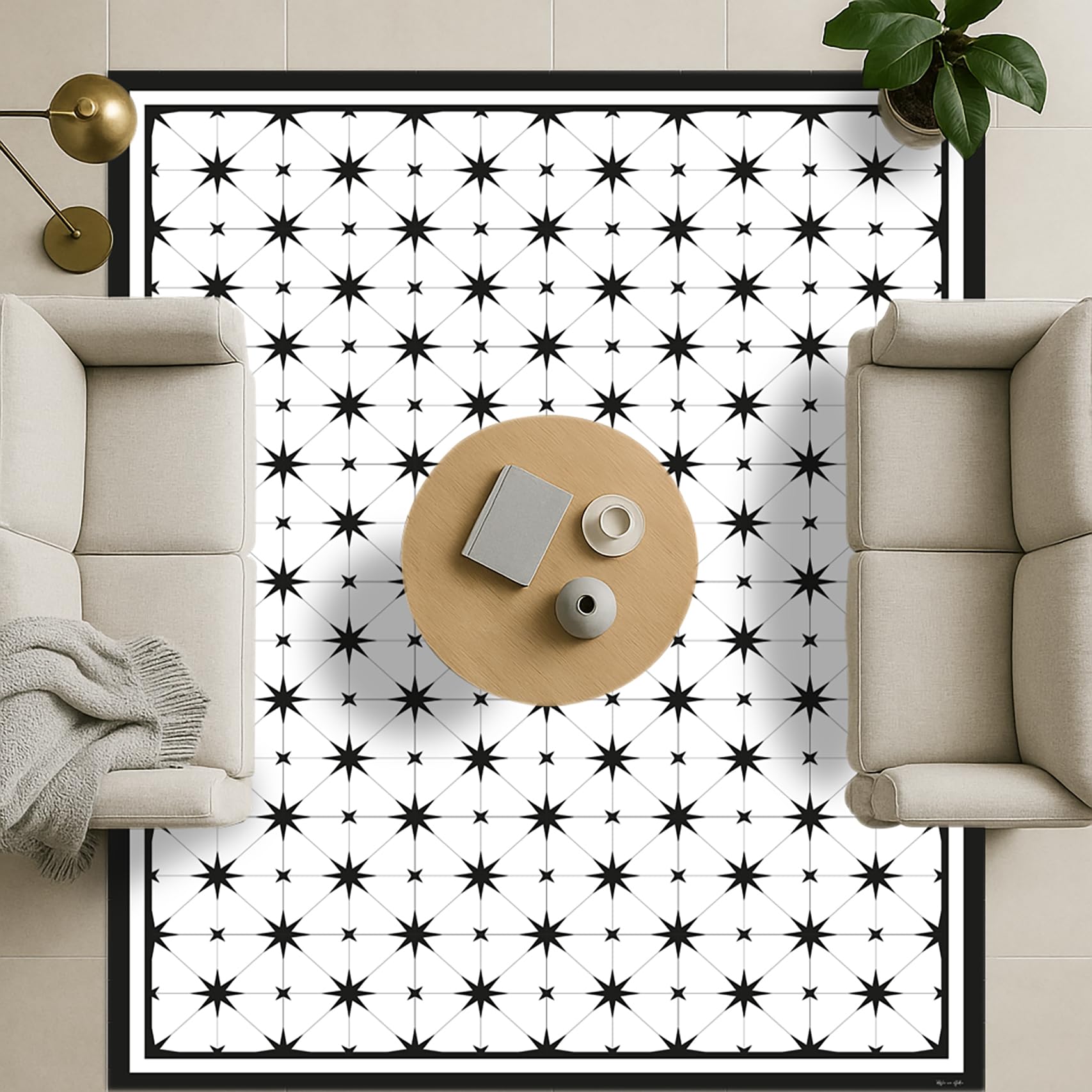 DobleUve Estudio Alfombra Vinílica Star | Negro | 80x200 | Alfombra Cocina Lavable Antideslizante | Alfombra Vinilo Salón | Alfombra Verano | Suelo de Vinilo