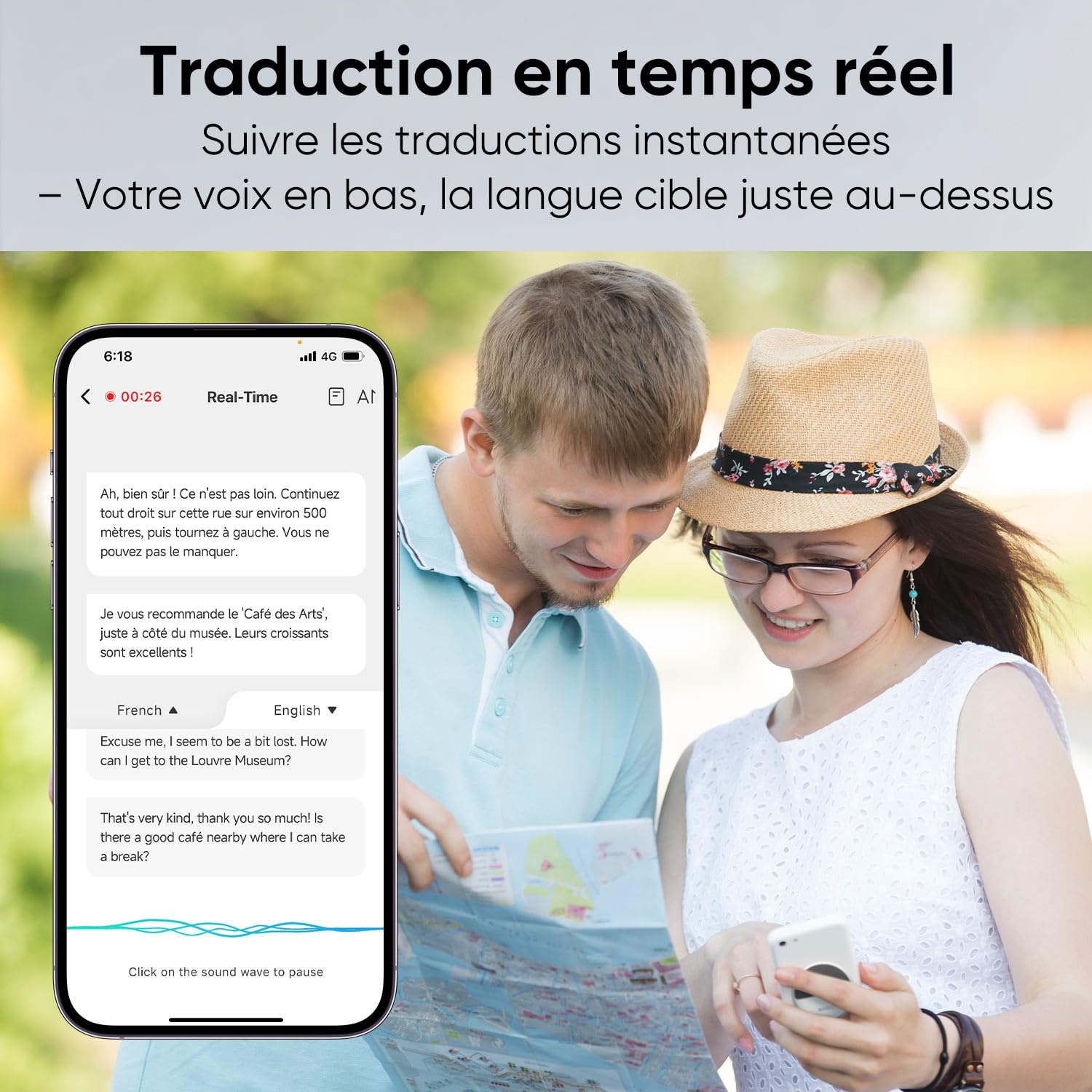 T10 Traducteur Vocal Instantané AI, Traduction Bidirectionnelle en Temps Réel avec Clonage Vocal, Précision GPT, 140+ Langues, Traduit Appels Vidéo/Whatsapp, pour Voyage, Business