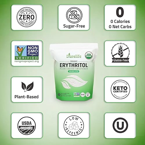 Miniatura 6 de Durelife Edulcorante de eritritol orgánico USDA, sin OMG verificado, certificado Keto, sin sabor residual, Kosher, alternativa de azúcar a base de