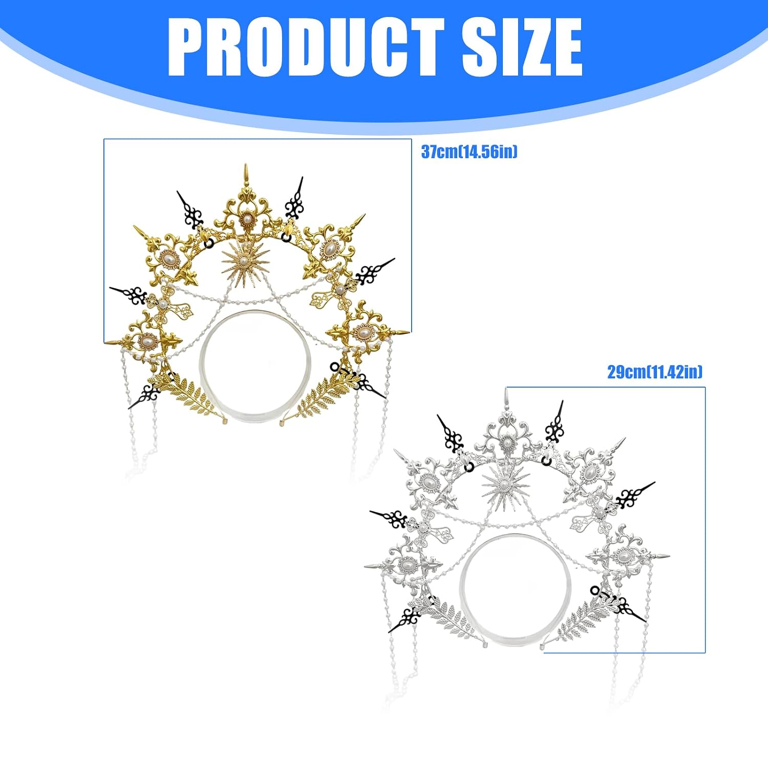 Elegant Metal Halloween Sun Crowns Fashionable Gold Silver Hairband Hairpiece For Weddings Parties And Cosplay(Silver)