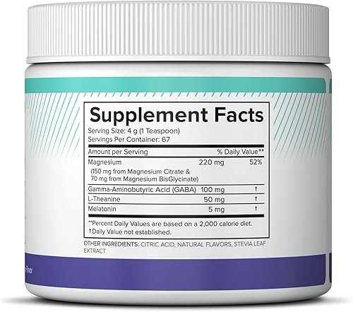 Miniatura 2 de Polvo nocturno de magnesio para dormir, citrato de magnesio con melatonina, L-teanina y GABA para dormir, suplemento natural para dormir, vegano,