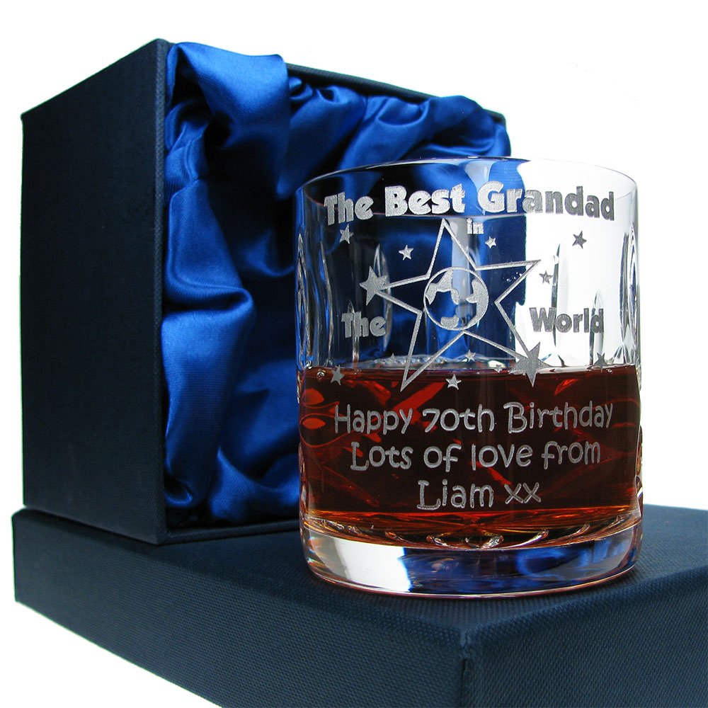 The Great Gifts Company Grandad 70th Birthday, Engraved 10oz Whisky Glass in Satin Box