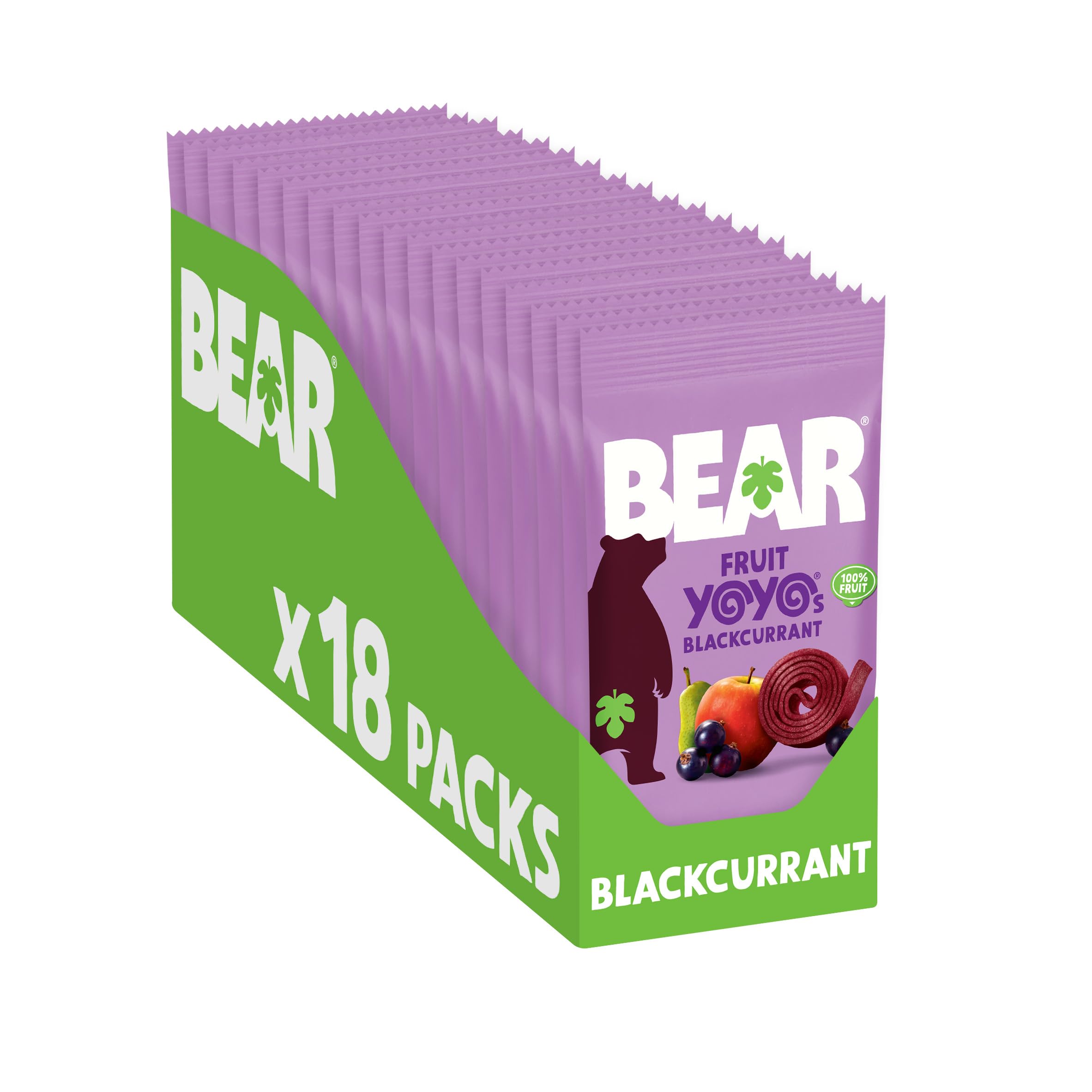 BEAR Blackcurrant Yoyos - Dried Fruit Rolls - Healthy - Vegan - 20g (18 packs)