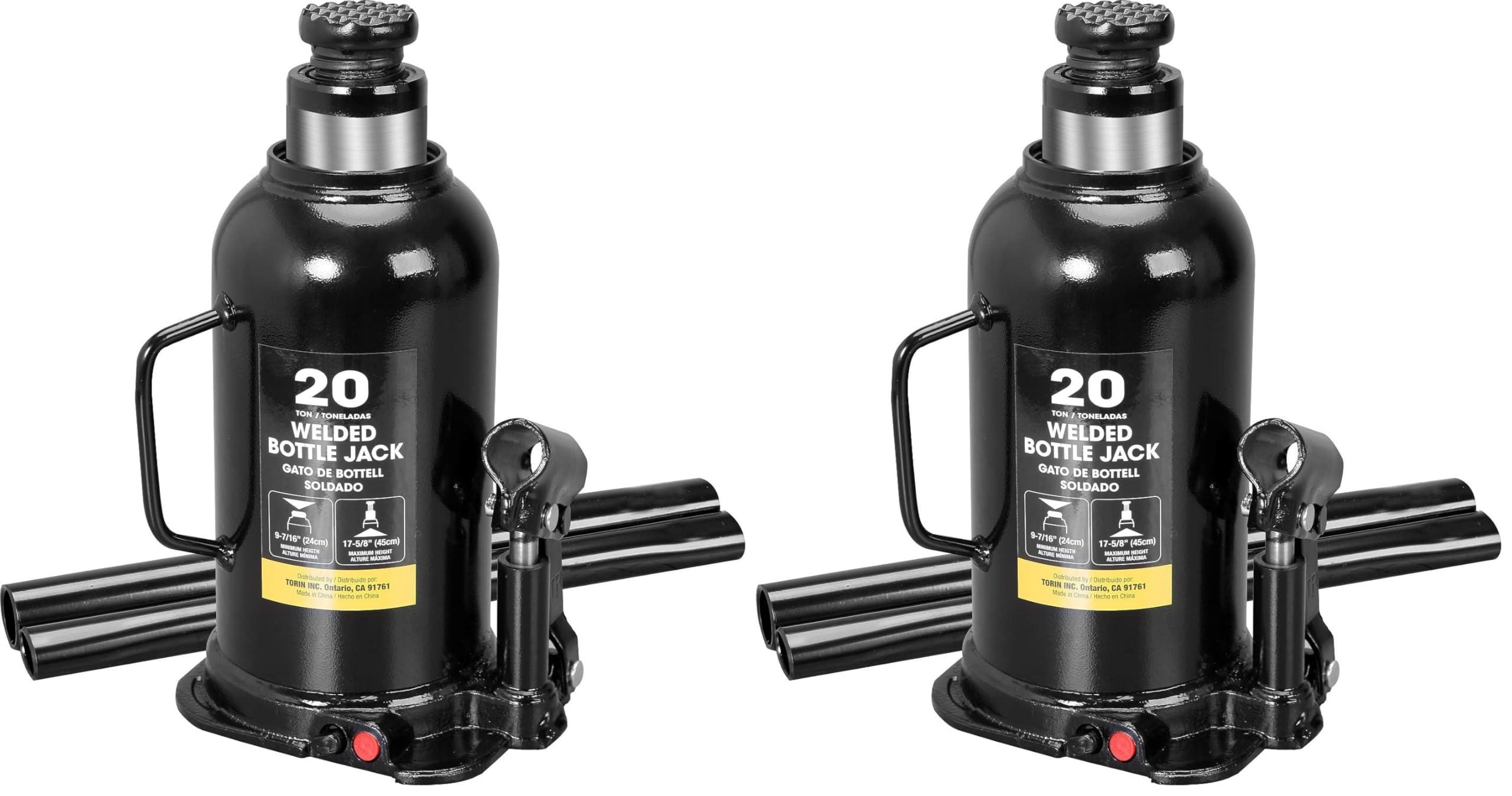 Torin 20 Ton (40,000 LBs) Capacity Hydraulic Welded Heavy Duty Bottle Jack, AT92003BB, Black (Pack of 2)