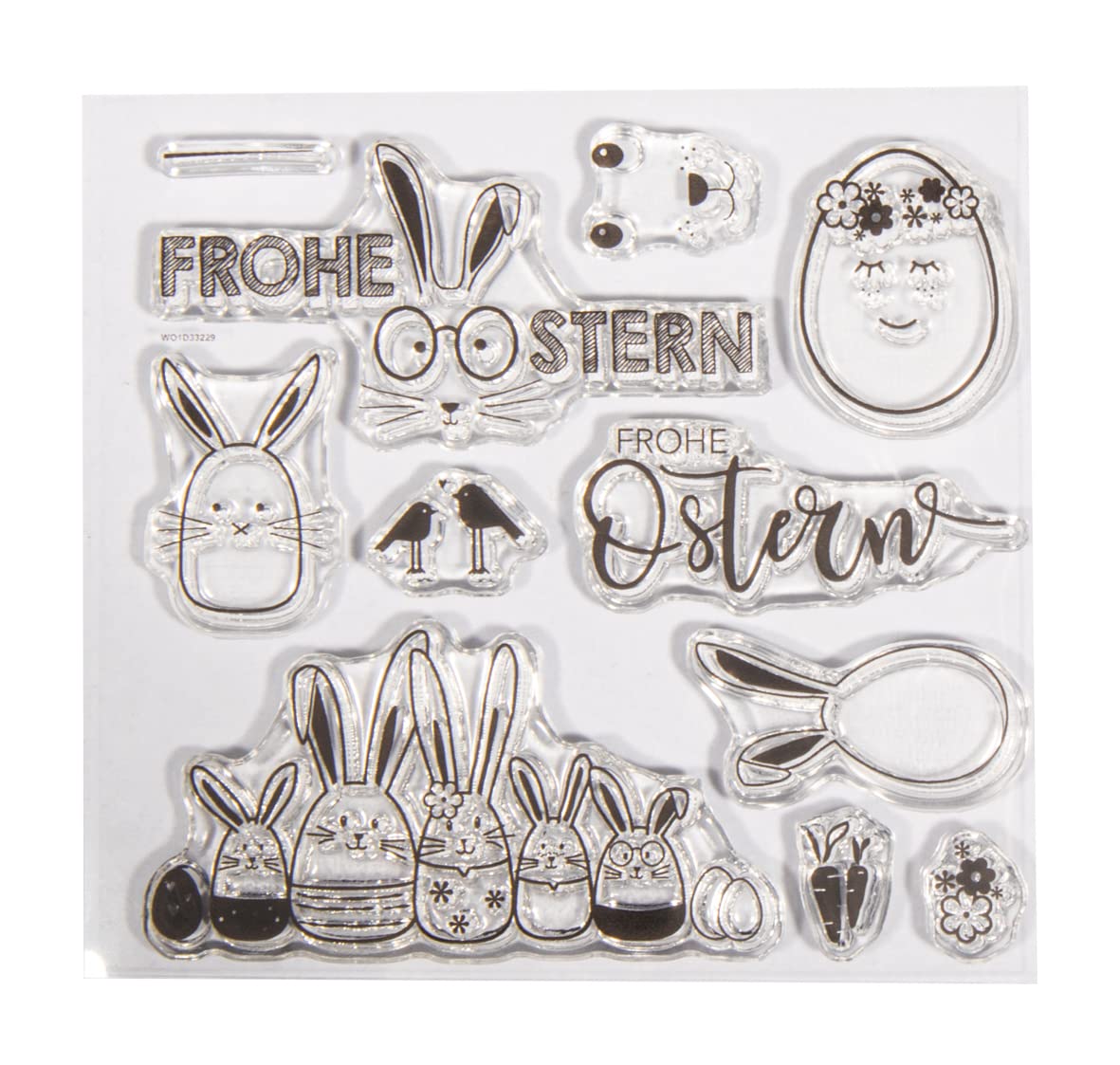 Rayher Set of 11 Clear Silicone Stamps for Seasonal Card Making and Crafting, Craft Stamps in Assorted Easter Themed Designs and Various Sizes, 102.5x97mm, 50273000