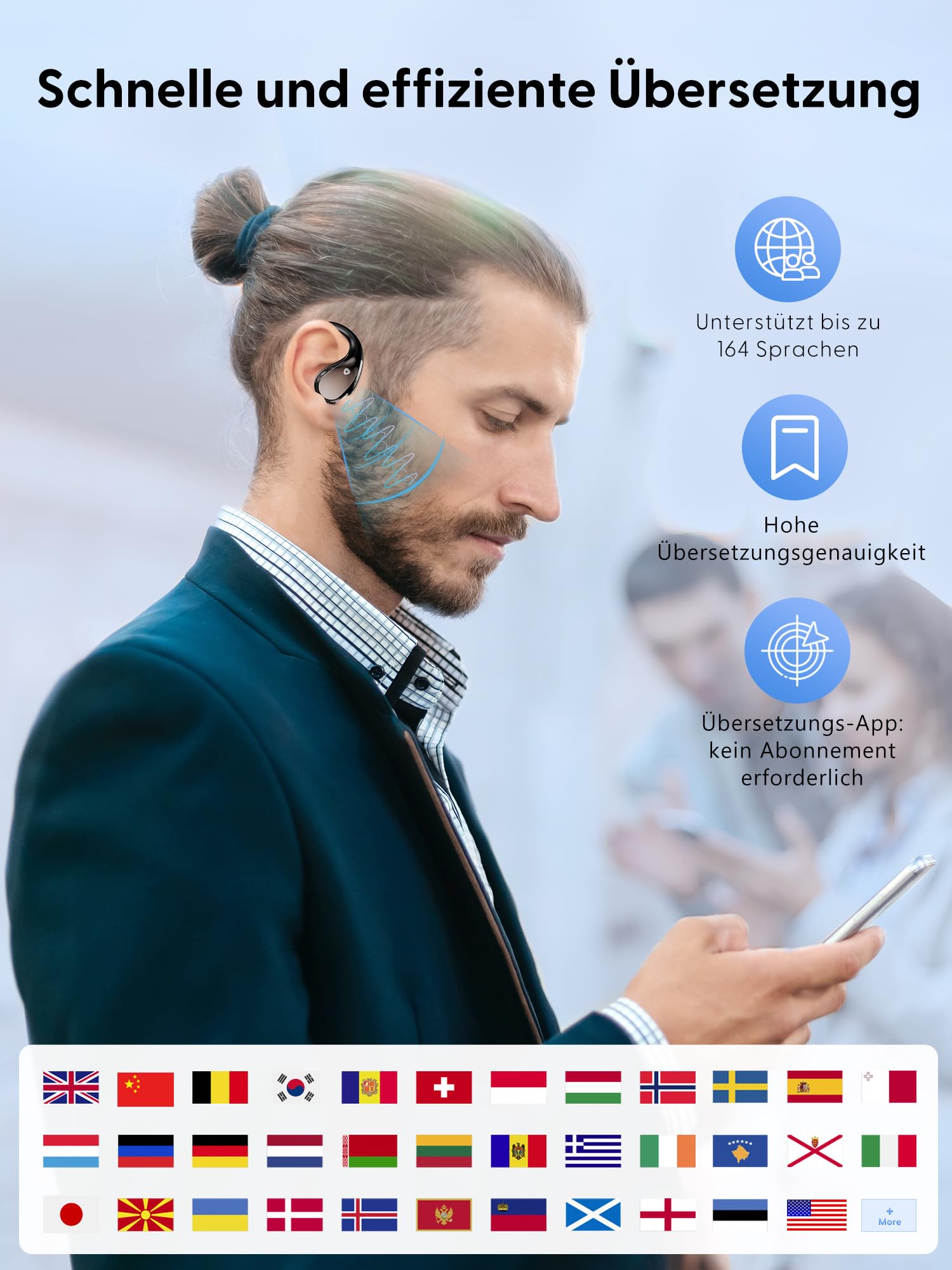 AI Kopfhörer Übersetzer Echtzeit übersetzungskopfhörer: 3-in-1 Sprachübersetzer mit 164 Sprachen - 40H Bluetooth 6.0 Translator Earbuds mit App - 7 Übersetzungsmodi headset für Lernen Reisen Business