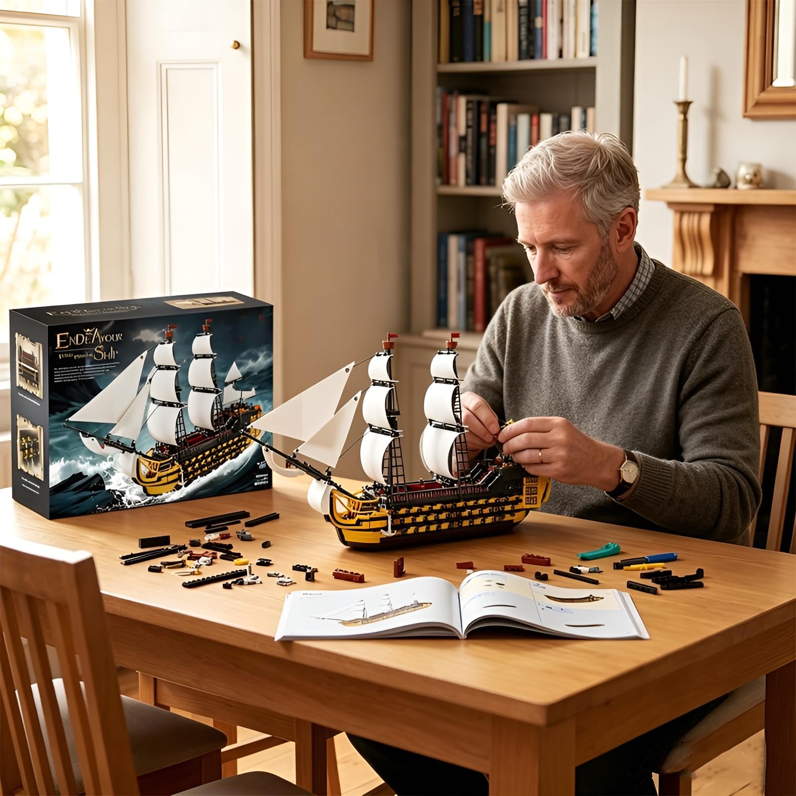 DzirePada Endeavour Schiff Bausteine Bausatz, 2475Stück Piraten Boot Modell Spielzeug, MINT Segeln Schlachtschiff Klemmbausteine Kit, Ideen Geschenke für Jugendlicher Erwachsene