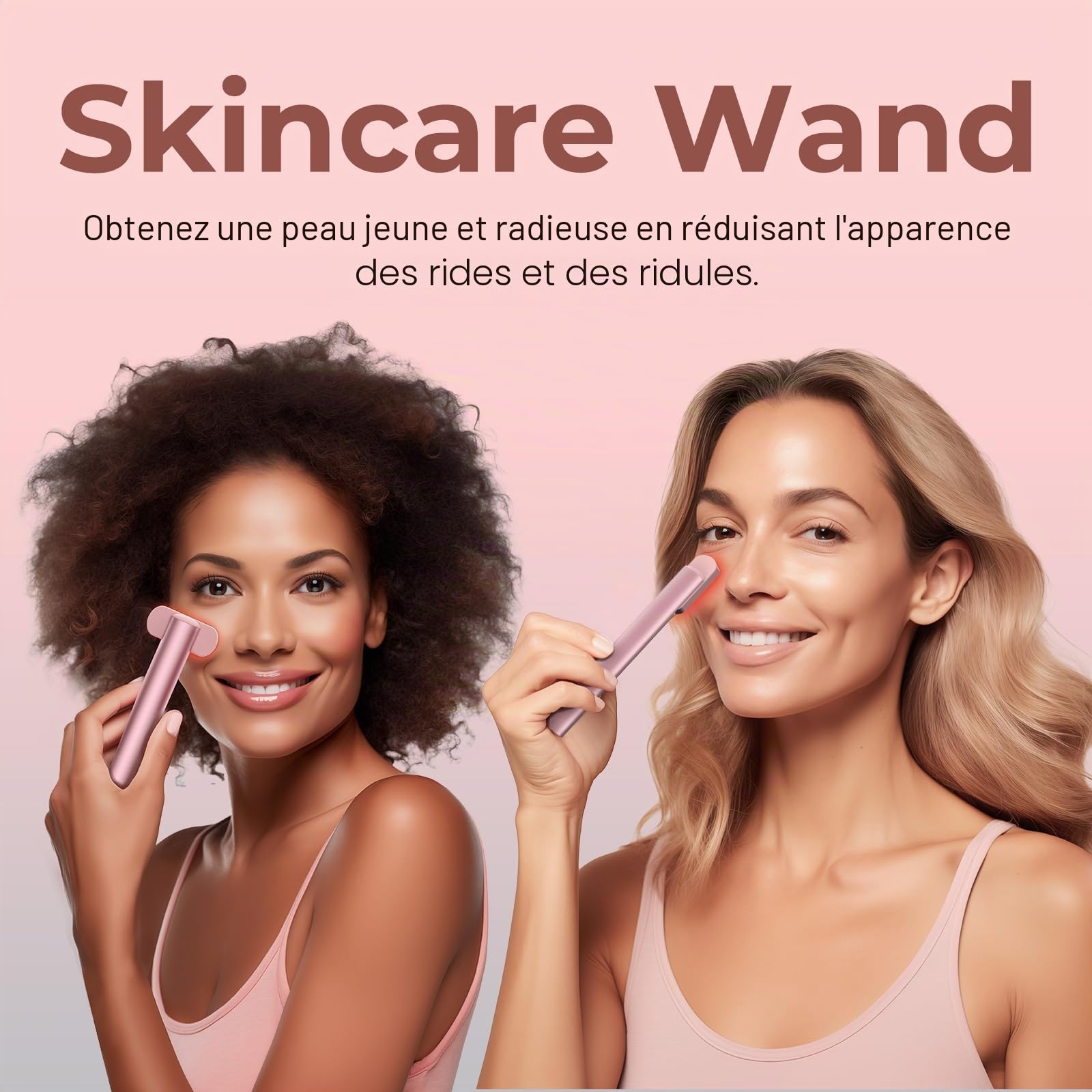 Baguette de luminothérapie 4 en 1, thérapie par lumière rouge pour le visage et le cou – Appareil de massage facial à micro-courant pour anti-âge – Masseur de visage et de soins de la peau