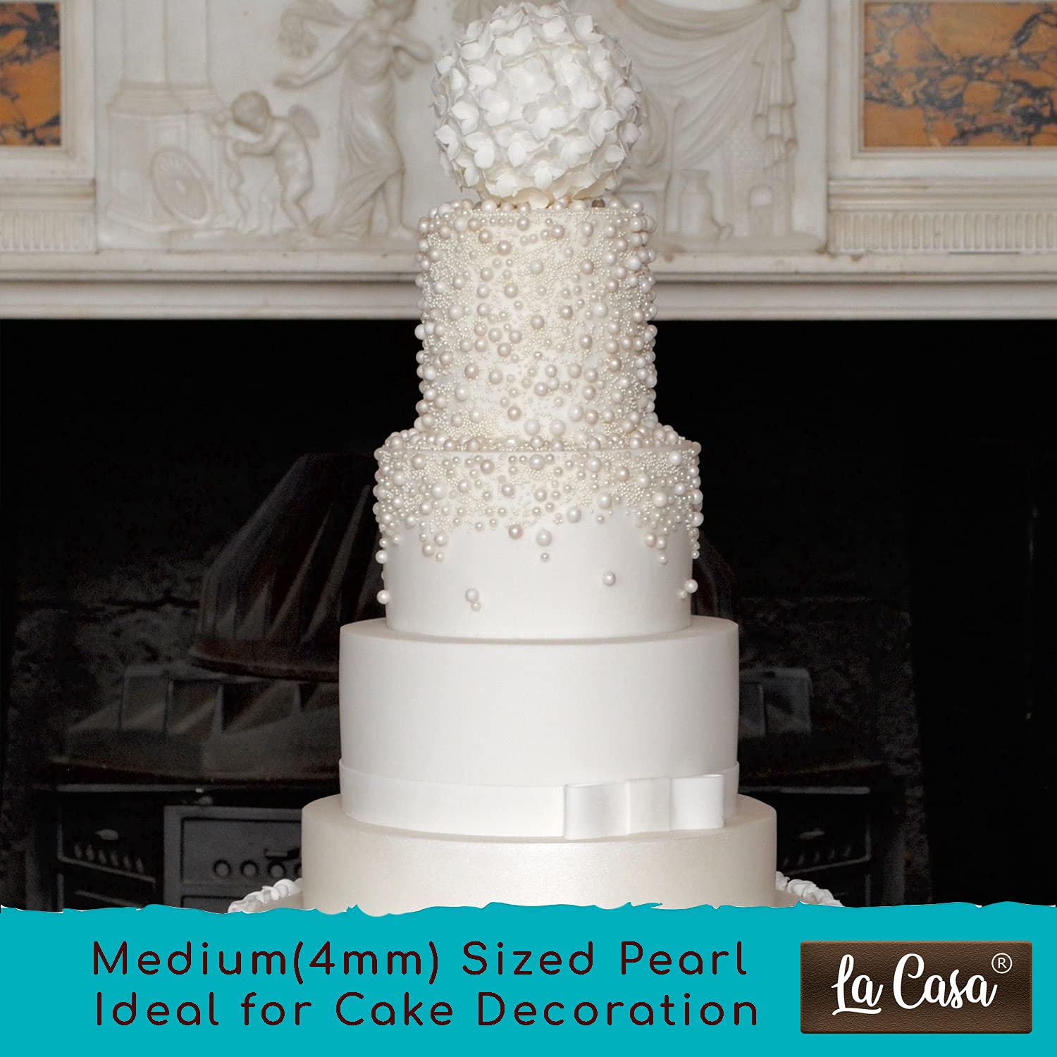 La Casa Premium White Dragees | Medium(4mm) Sized Pearl Balls Ideal for Cake Decoration & Garnishing | 100g | - Image 4 thumbnail