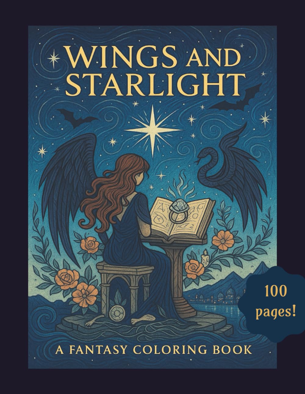 Wings and Starlight: A Fantasy Coloring Book | 100 pages