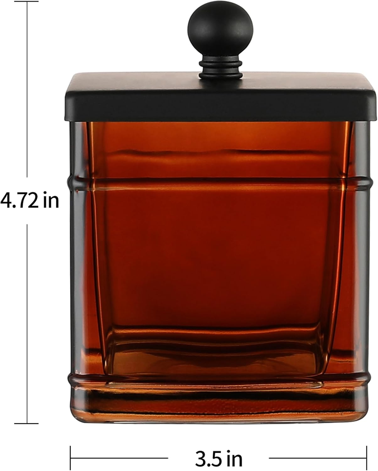 Amber Glass Cotton Jar Holder – Black Lid Elegant Bathroom Storage Canister for Qtips, Cotton Balls, Floss, Makeup Organizer, Vanity & Bathroom Organization - Image 2