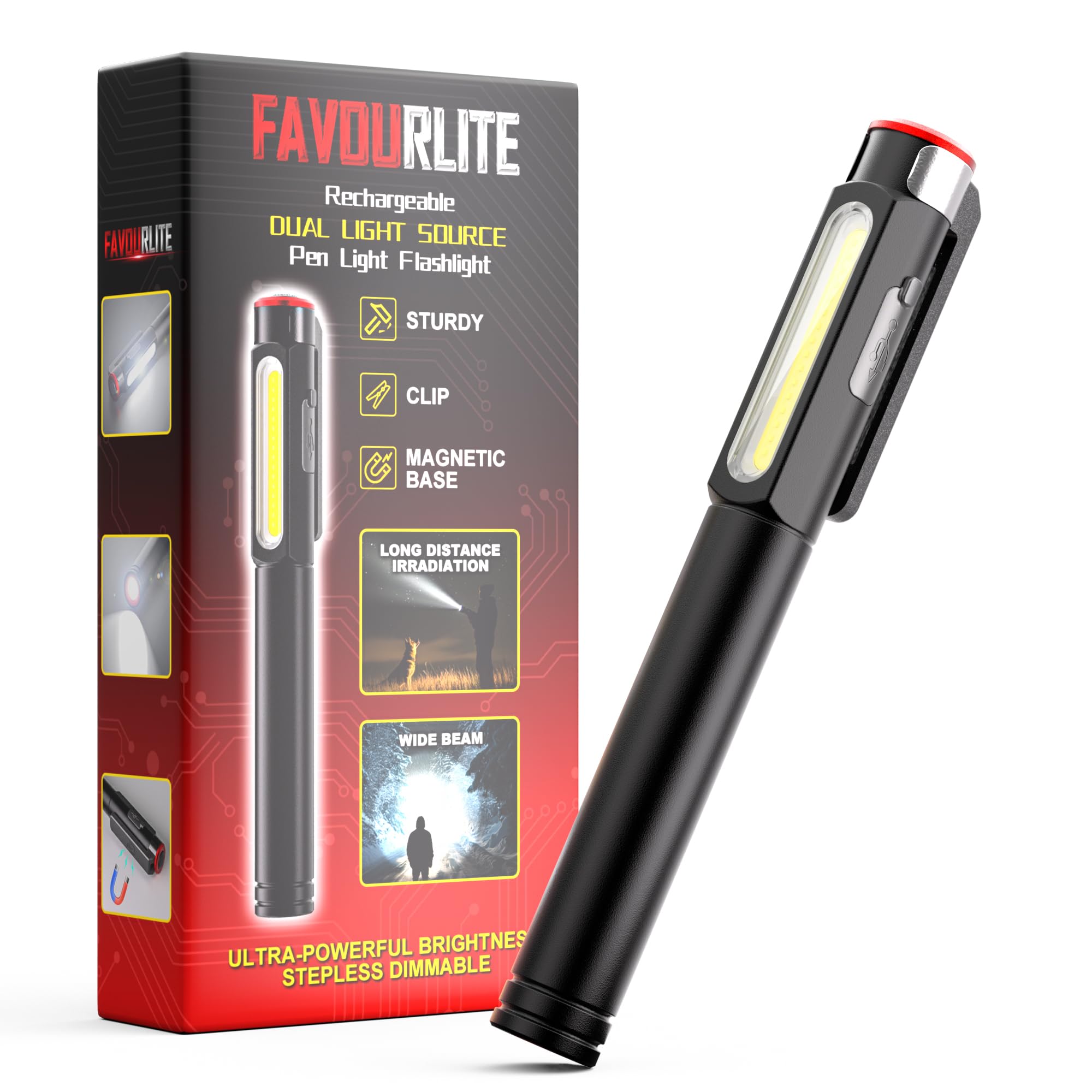 Recgargeable Pen Light, 800 Lumens LED Pen Flashlights 6 Modes COB Magnetic Flashlight with Clip Bright Pocket Flashlights Work Light Portable