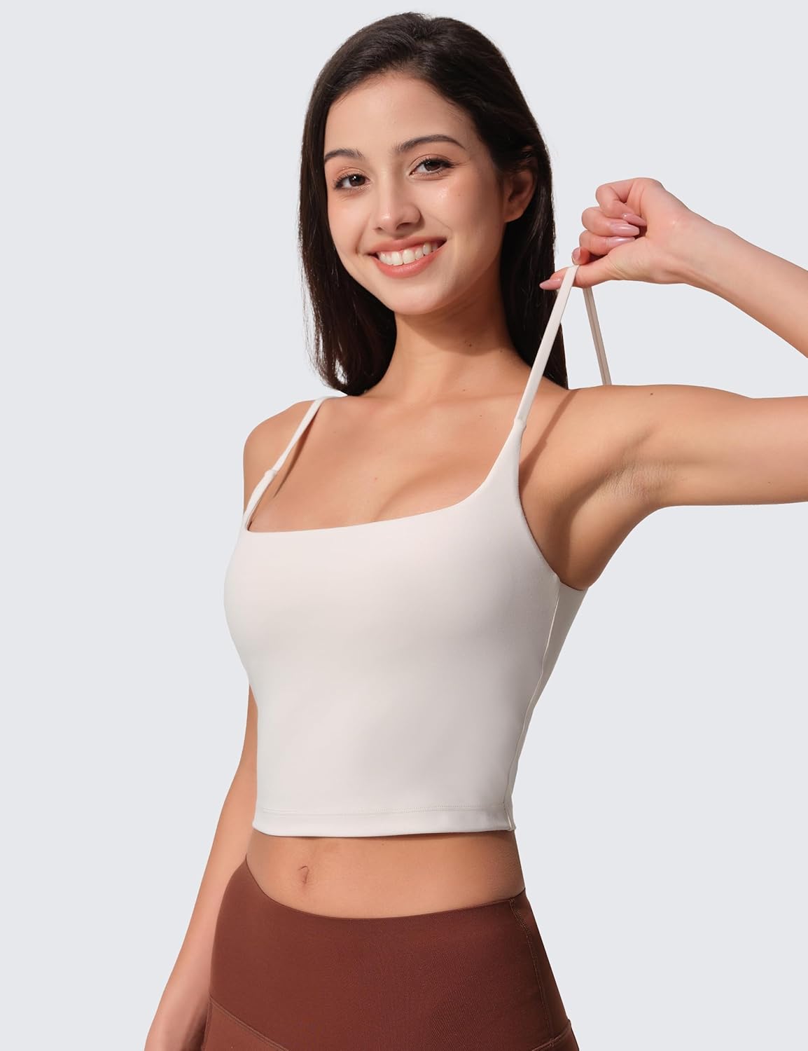 Womens Scoop Neck Longline Sports Bra U Back Adjustable Strap Double Lined Workout Crop Tank Top with Built in Pads - Image 3