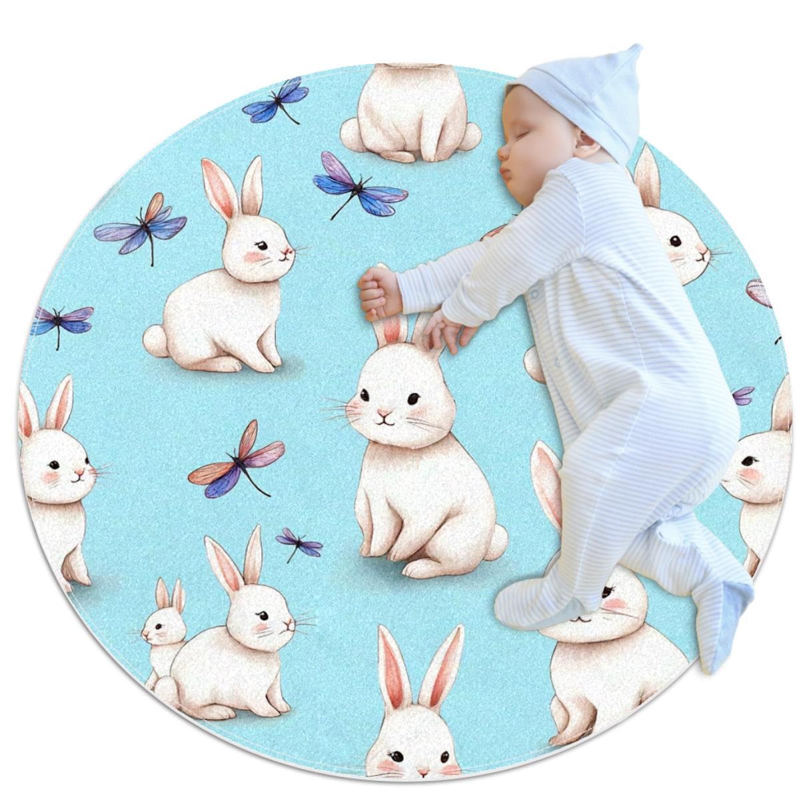 Tapis de salle de bain rond au motif de lapins pour décorer la chambre d'enfant