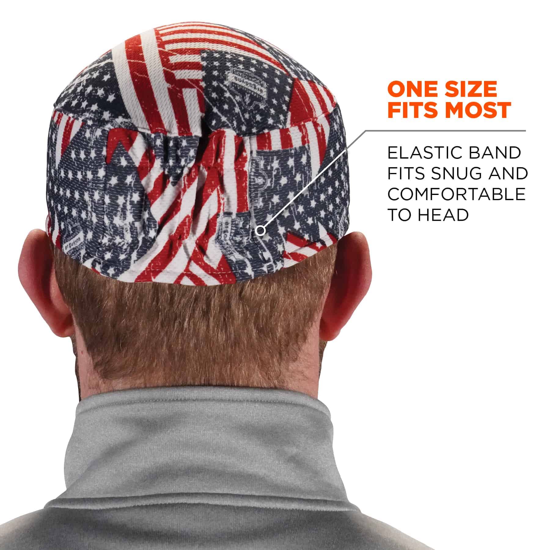 Ergodyne Chill Its 6630 Skull Cap, Lined with Terry Cloth Sweatband, Sweat Wicking, Stars and Stripes - Image 3