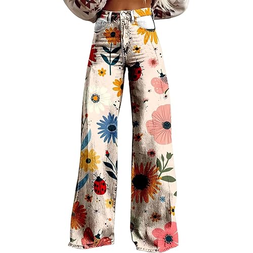 Baggy Pant for Women 2025 Summer Fashion Wide Leg Sweatpant Jeans Print Denim Vintage Pant 90s Y2K Streetwear